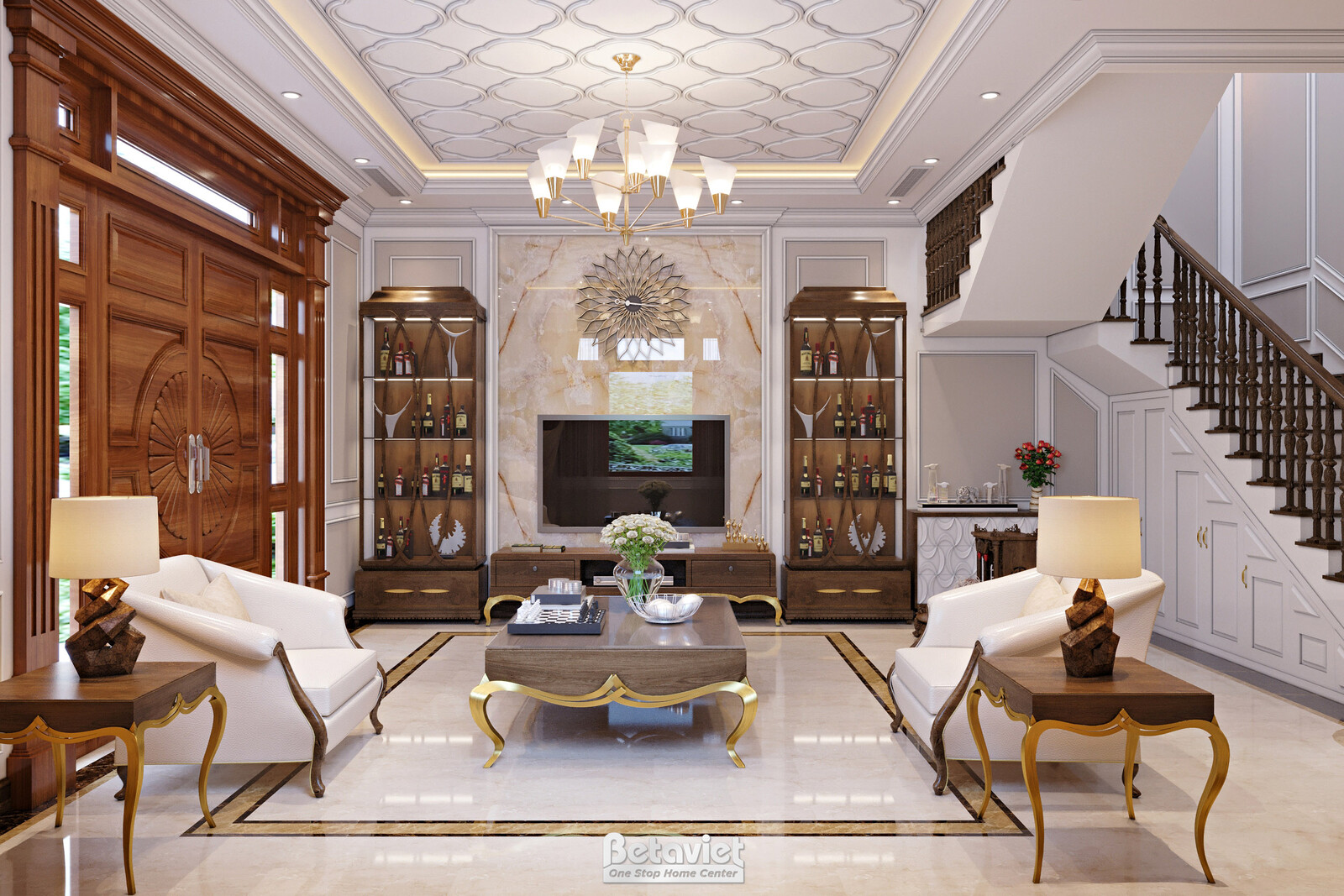 Nội thất phòng khách biệt thự Art Deco NT21163 – góc nhìn 3