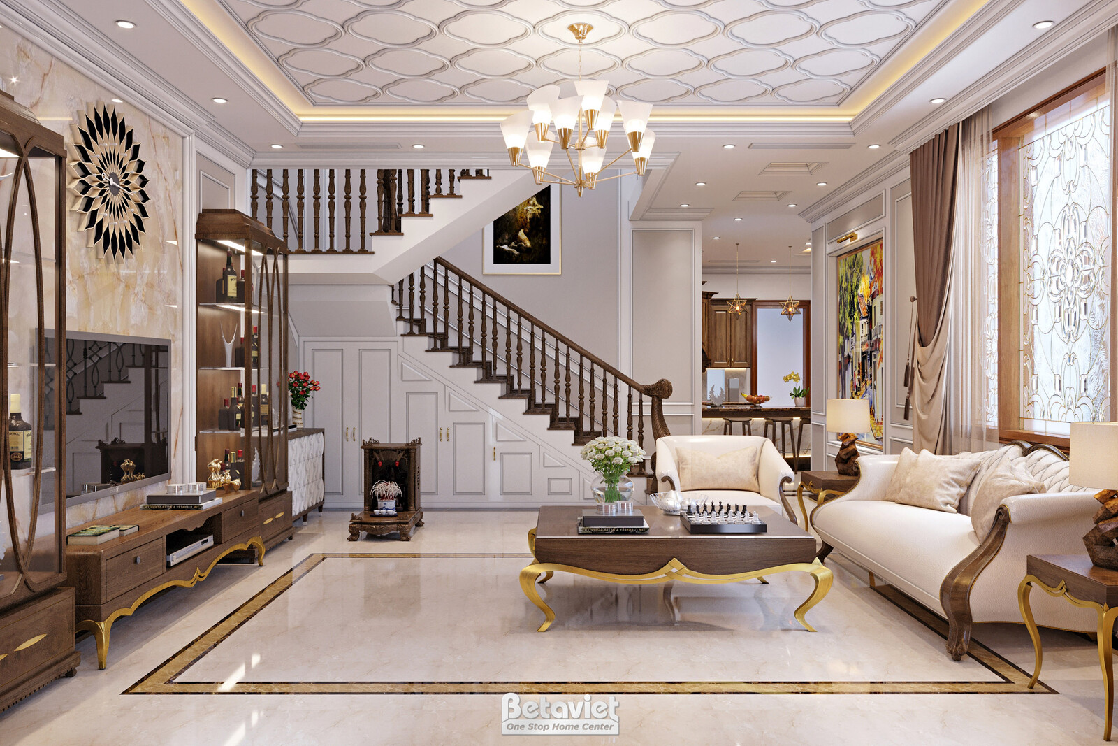 Nội thất phòng khách biệt thự Art Deco NT21163 – góc nhìn 2