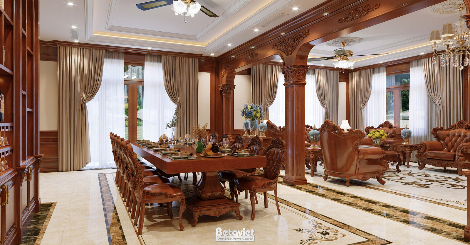 Nội thất phòng bếp biệt thự tân cổ điển KT21022 – góc nhìn 5