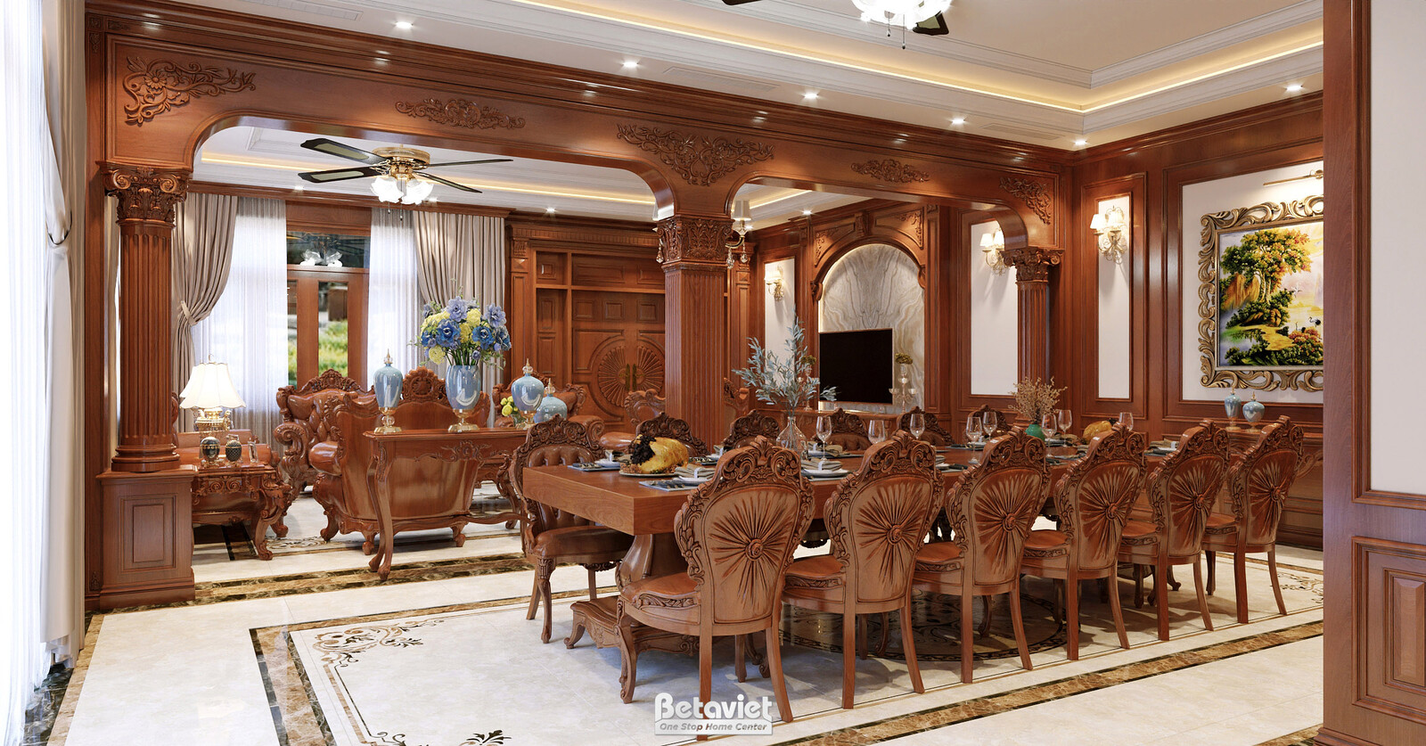 Nội thất phòng bếp biệt thự tân cổ điển KT21022 – góc nhìn 4