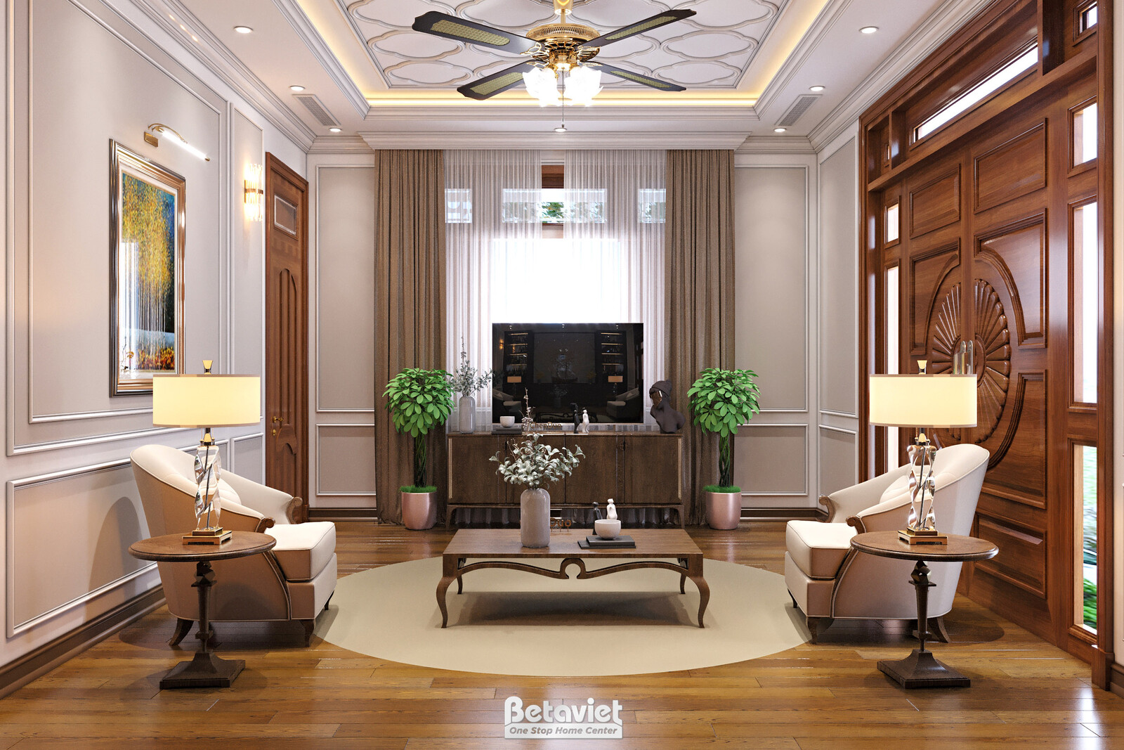 Nội thất phòng sinh hoạt chung biệt thự Art Deco NT21163 – góc nhìn 2