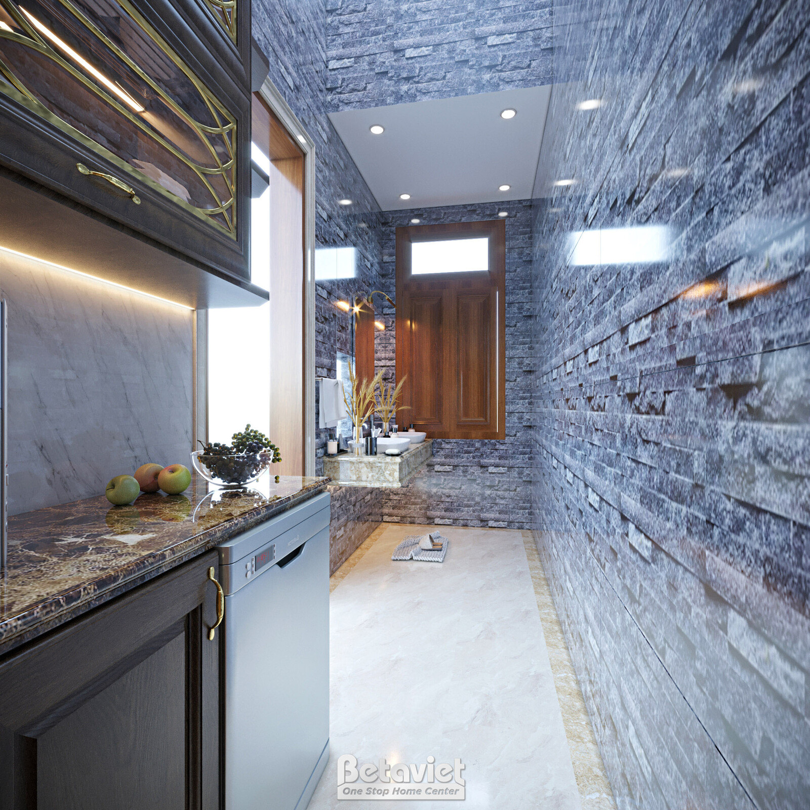 Nội thất phòng bếp biệt thự Art Deco NT21163 – góc nhìn 2