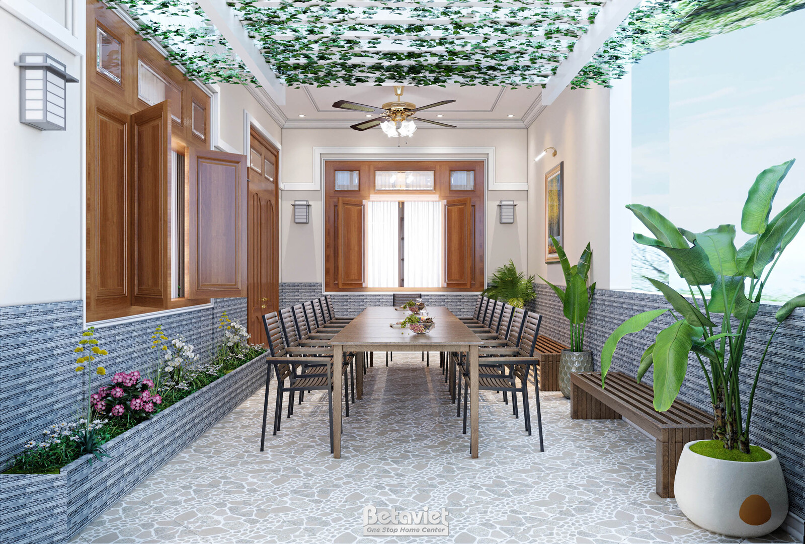 Nội thất sảnh biệt thự Art Deco NT21163 – góc nhìn tổng thể