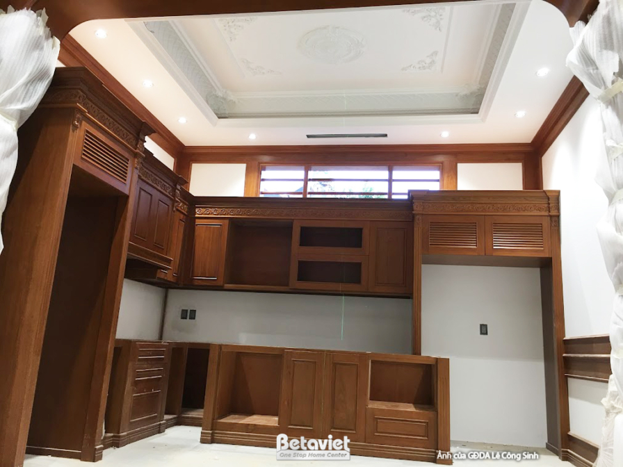 Thi công dinh thự 2 tầng tân cổ điển TC24845, giai đoạn lắp đặt hoàn thiện – phòng bếp và phòng ăn