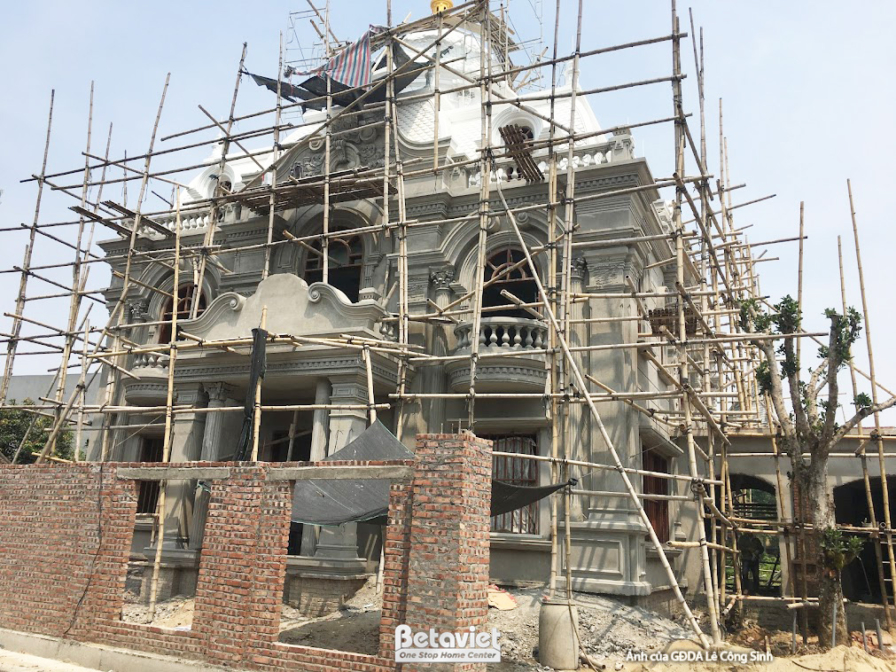 Thi công dinh thự 2 tầng tân cổ điển TC24845, giai đoạn thi công phần thô – kết cấu phần thô