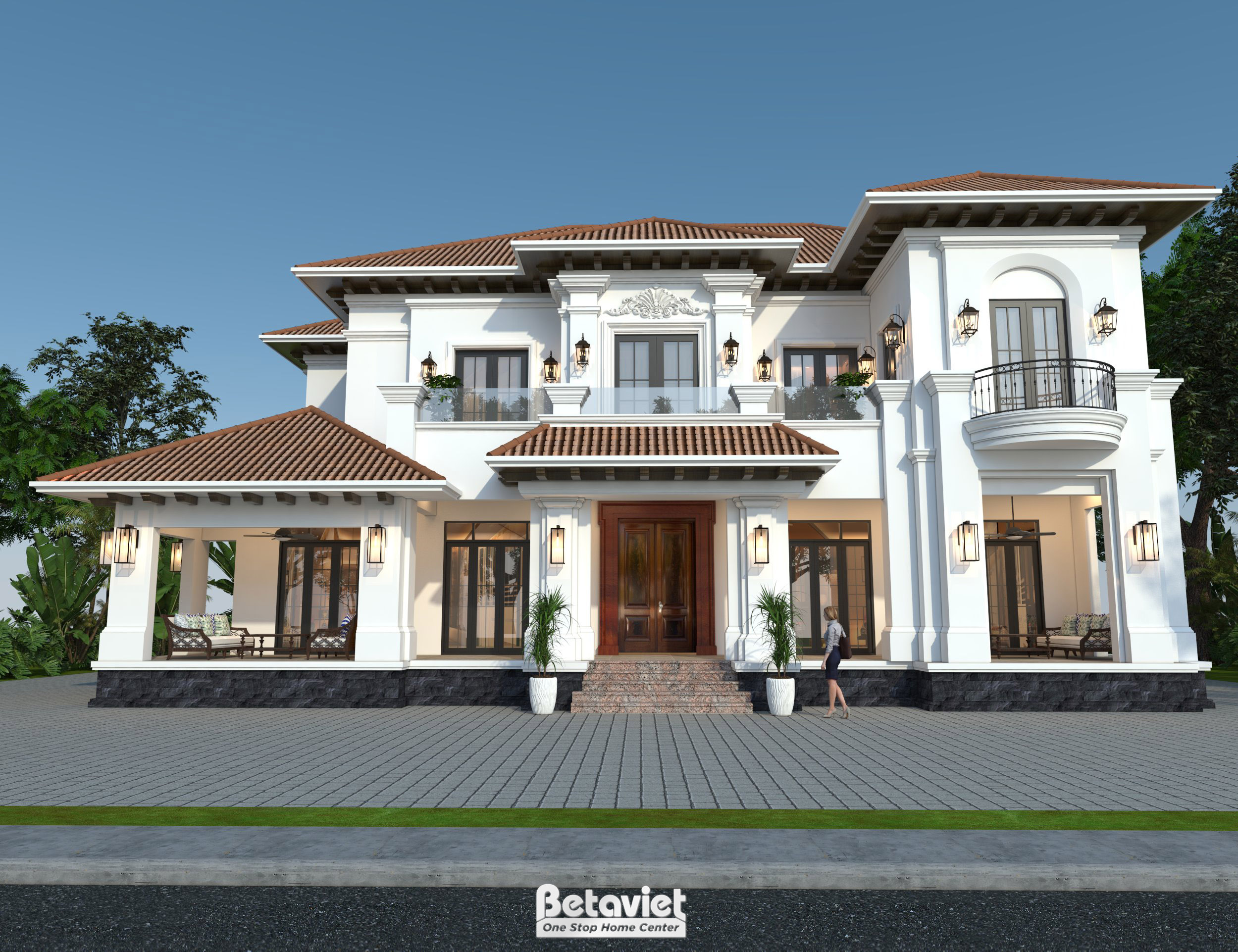 Thiết kế biệt thự biển 2 tầng phong cách Địa Trung Hải tại Hà Nội KT24824
