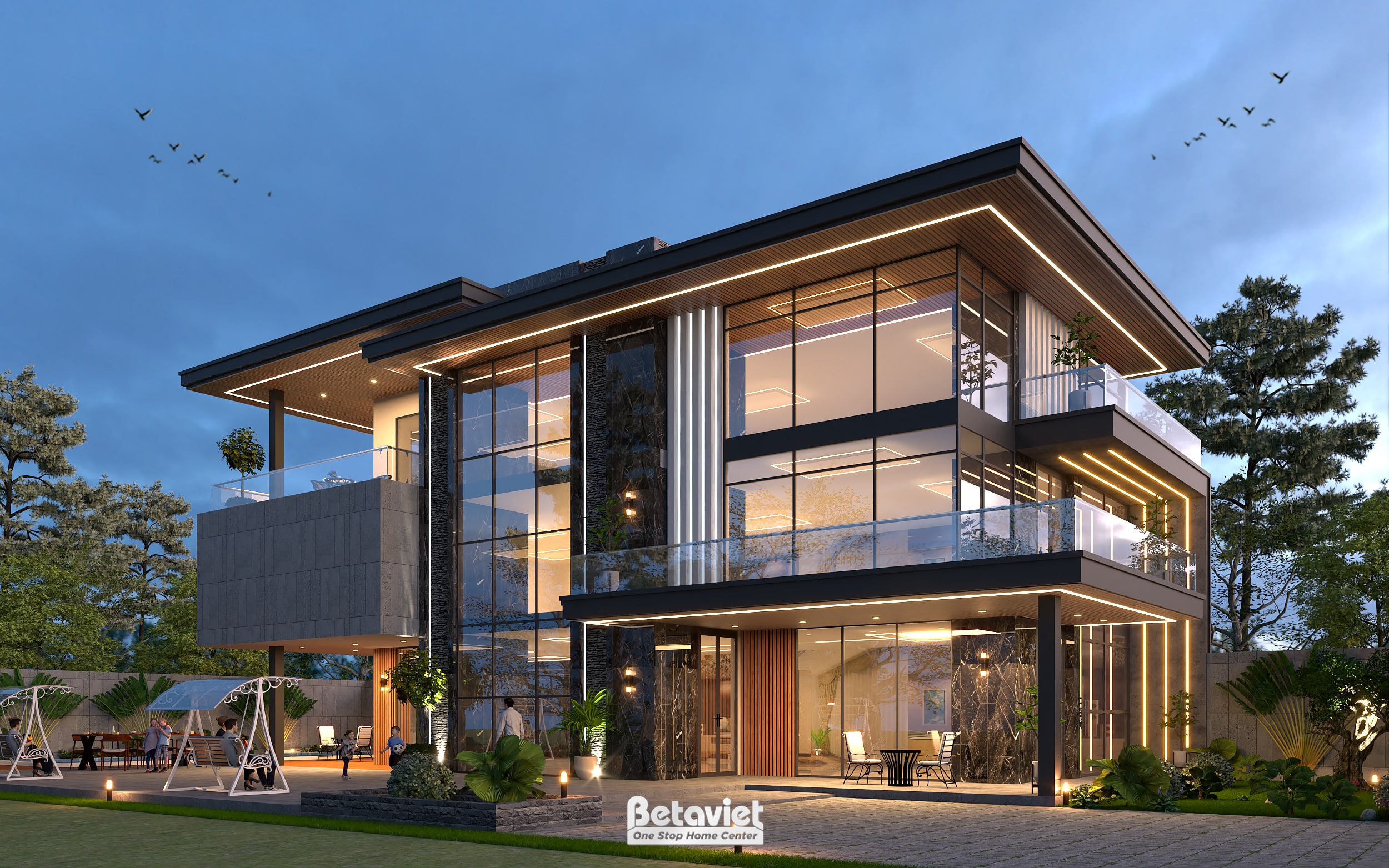 Mẫu thiết kế biệt thự 3 tầng phong cách hiện đại luxury KT23301