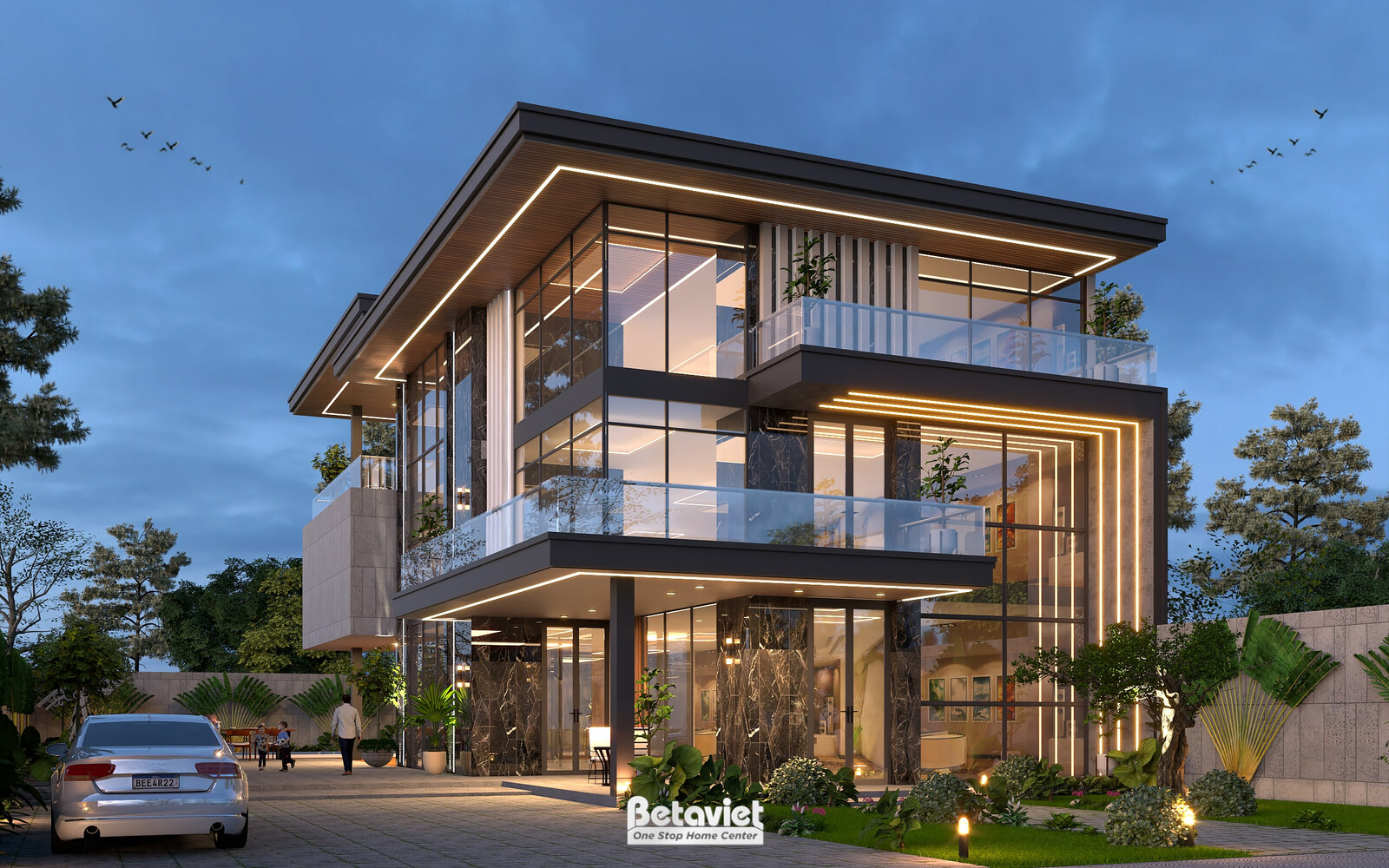 Biệt thự 3 tầng hiện đại luxury KT23301 – phối cảnh mặt tiền