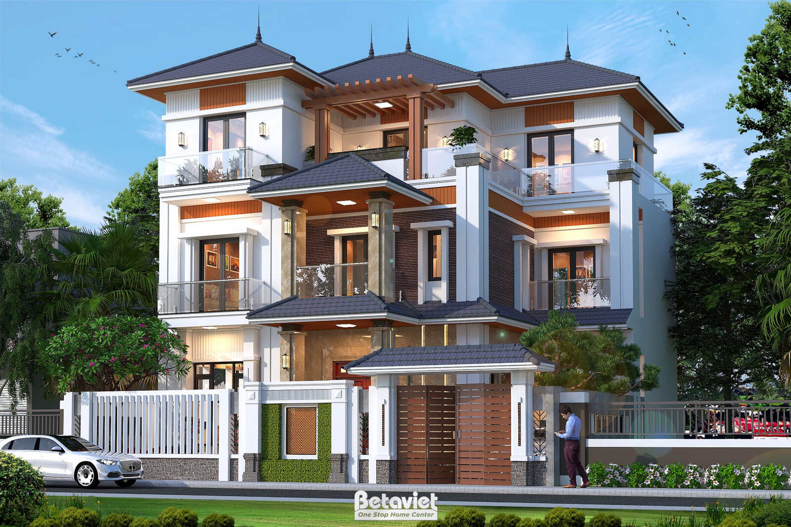 Biệt thự 3 tầng hiện đại KT22182A – phối cảnh mặt tiền