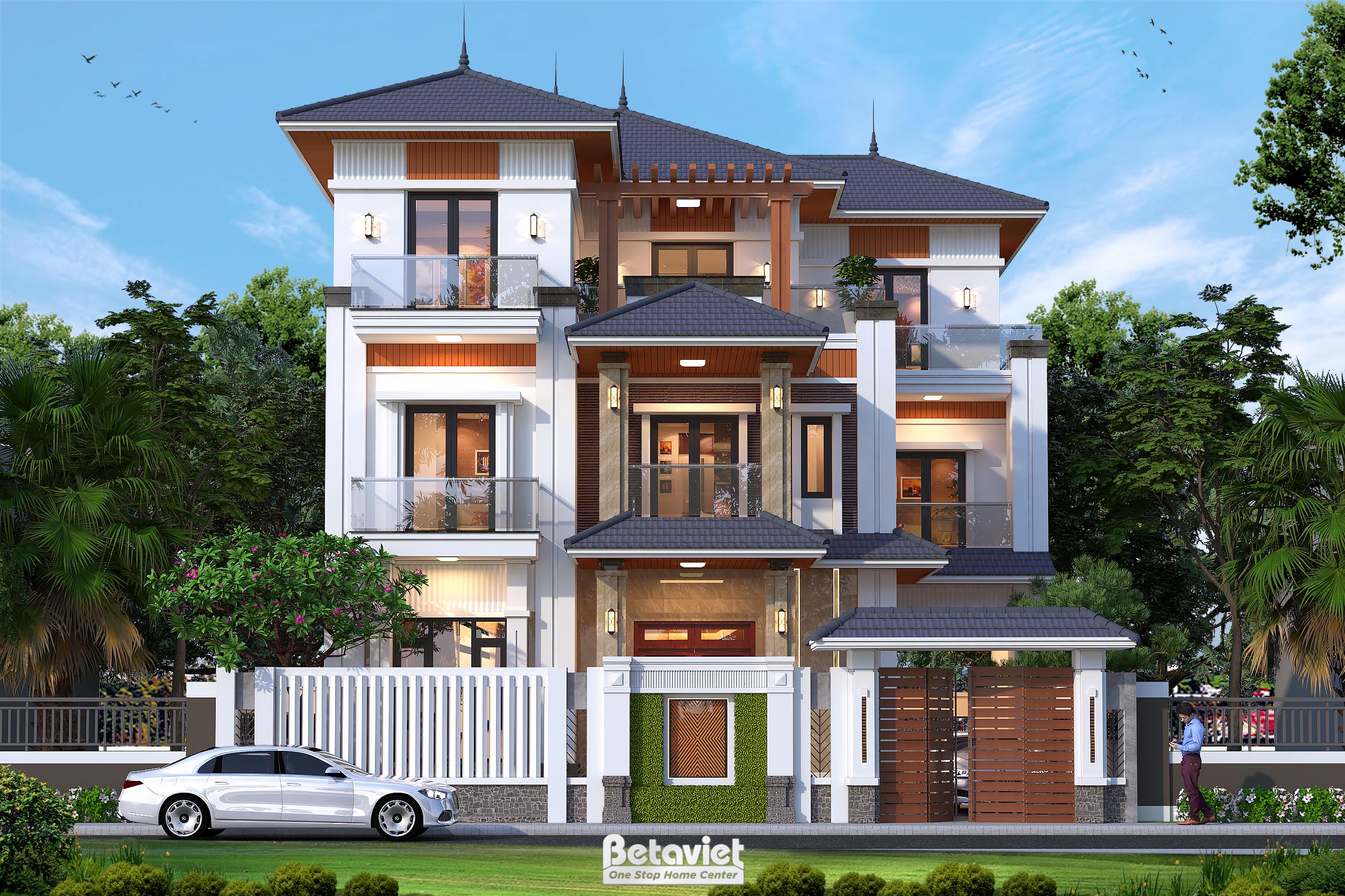 Thiết kế biệt thự hiện đại 3 tầng 500m2 tại Thái Bình KT22182A