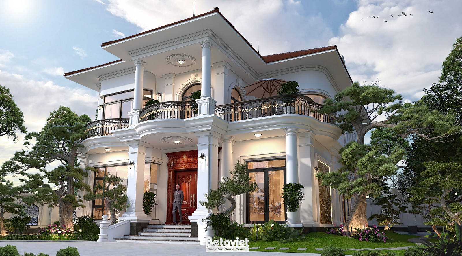Biệt thự 2 tầng tân cổ điển KT2008871 – phối cảnh mặt tiền (2)