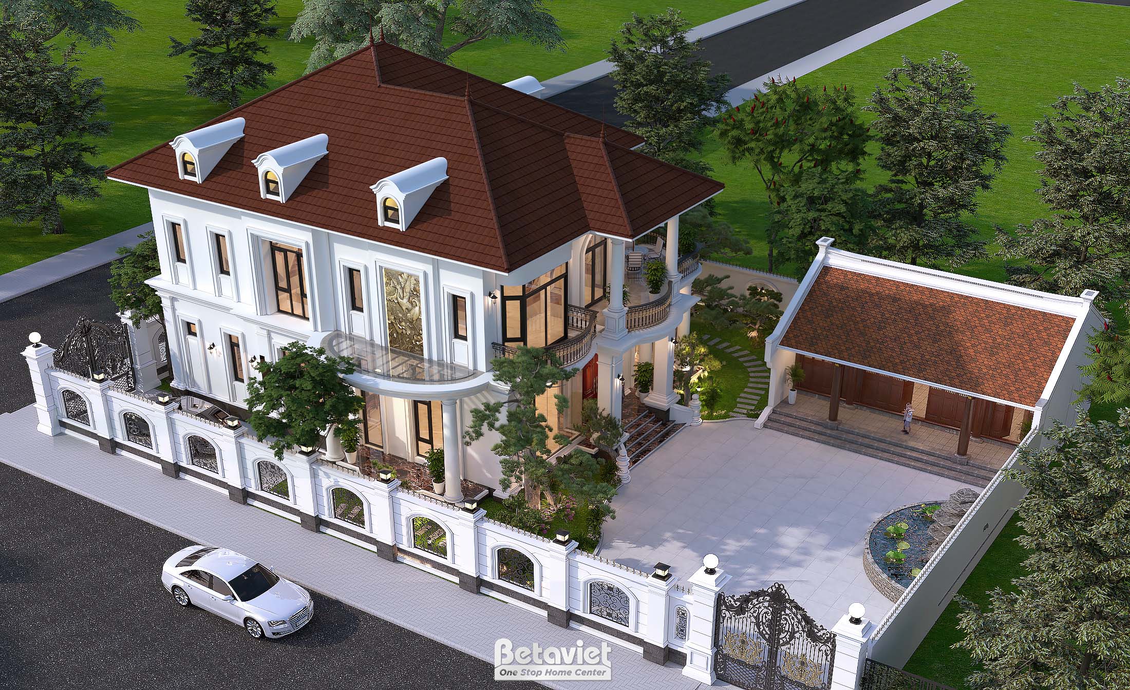 Thiết kế biệt thự vườn kiểu Nhật 2 tầng tân cổ điển tại Hà Nội KT2008871