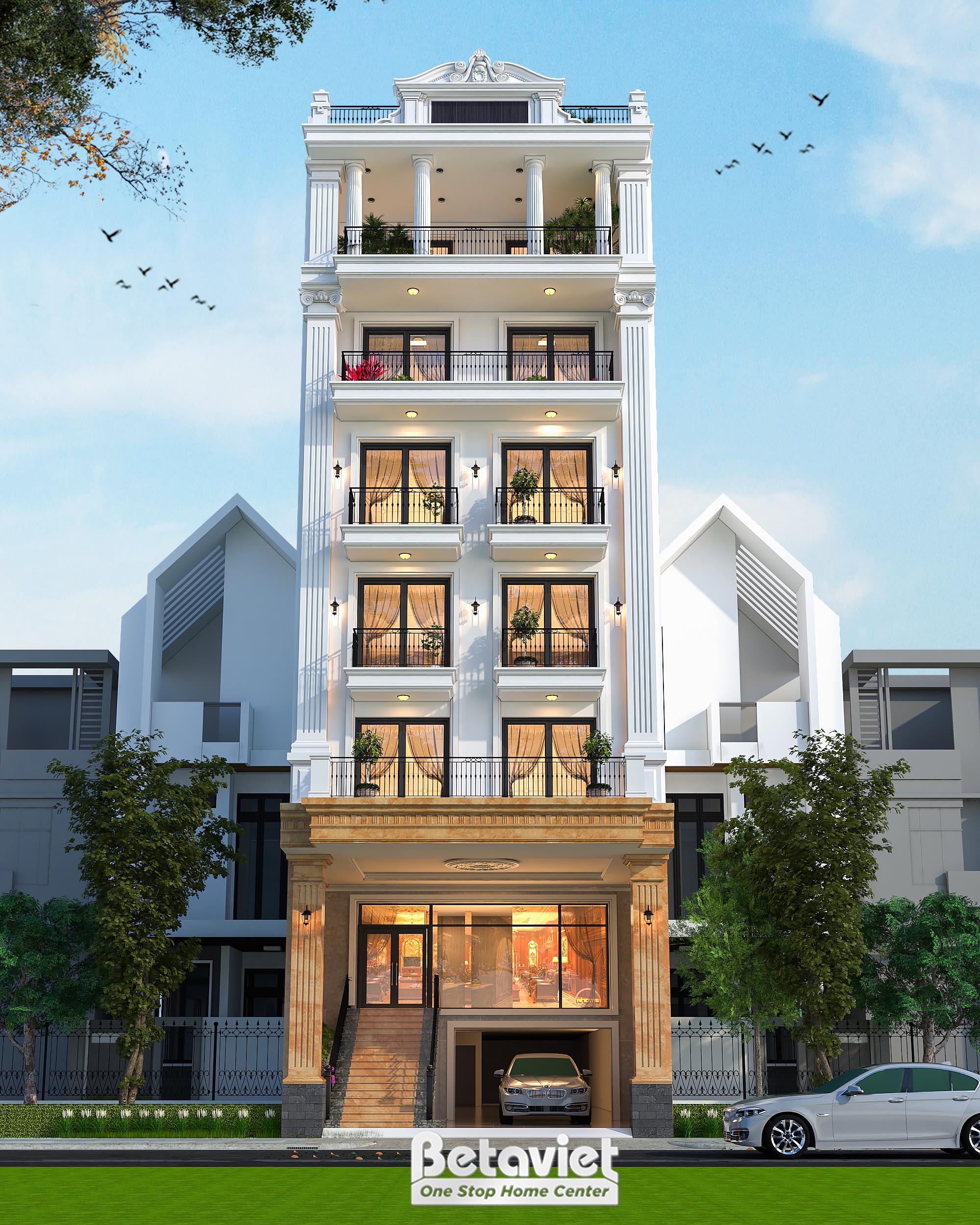 Thiết kế biệt thự nhà phố 6 tầng tân cổ điển tại Bắc Ninh KT2008938