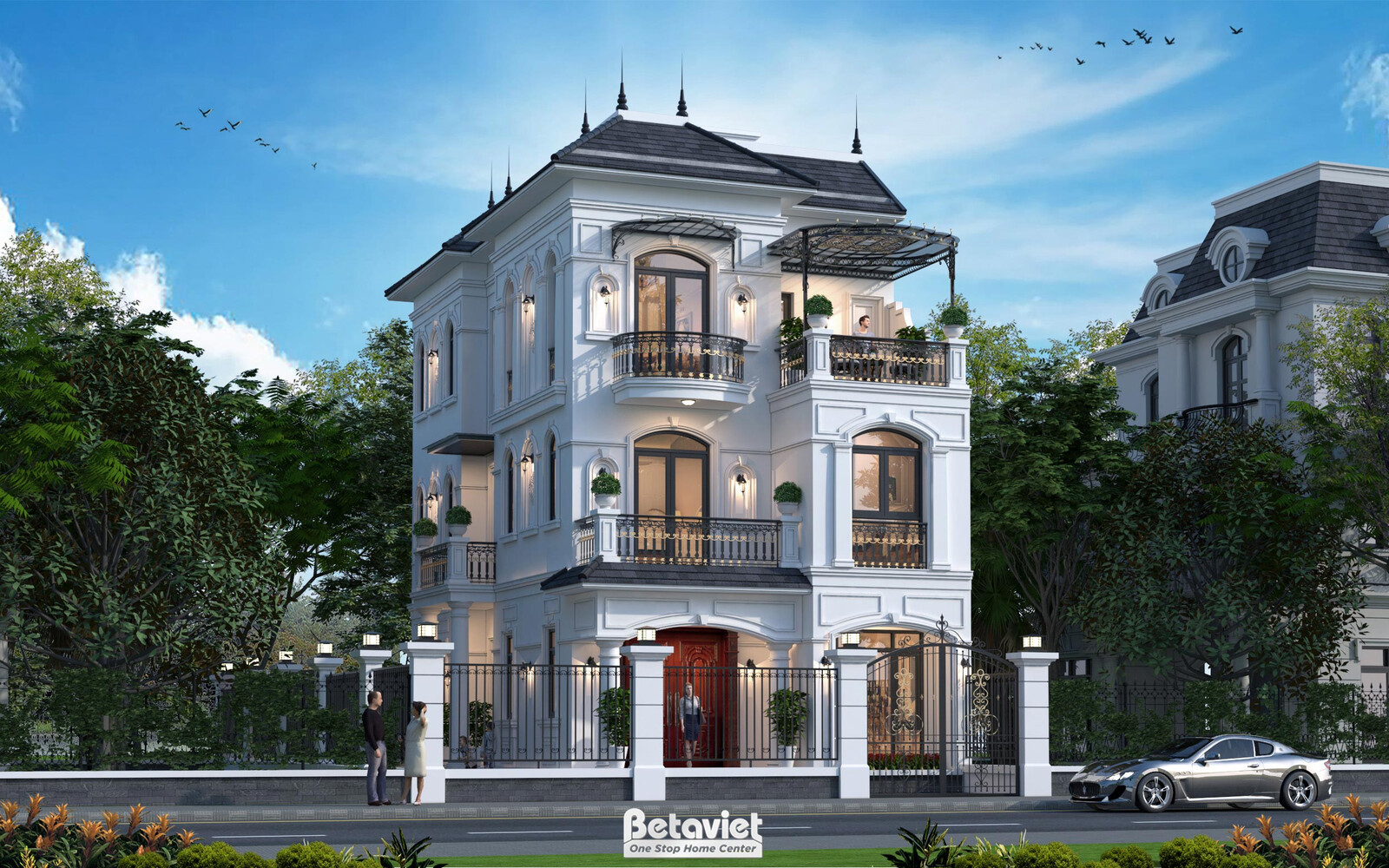 Biệt thự 3 tầng tân cổ điển KT2008551 – phối cảnh mặt tiền