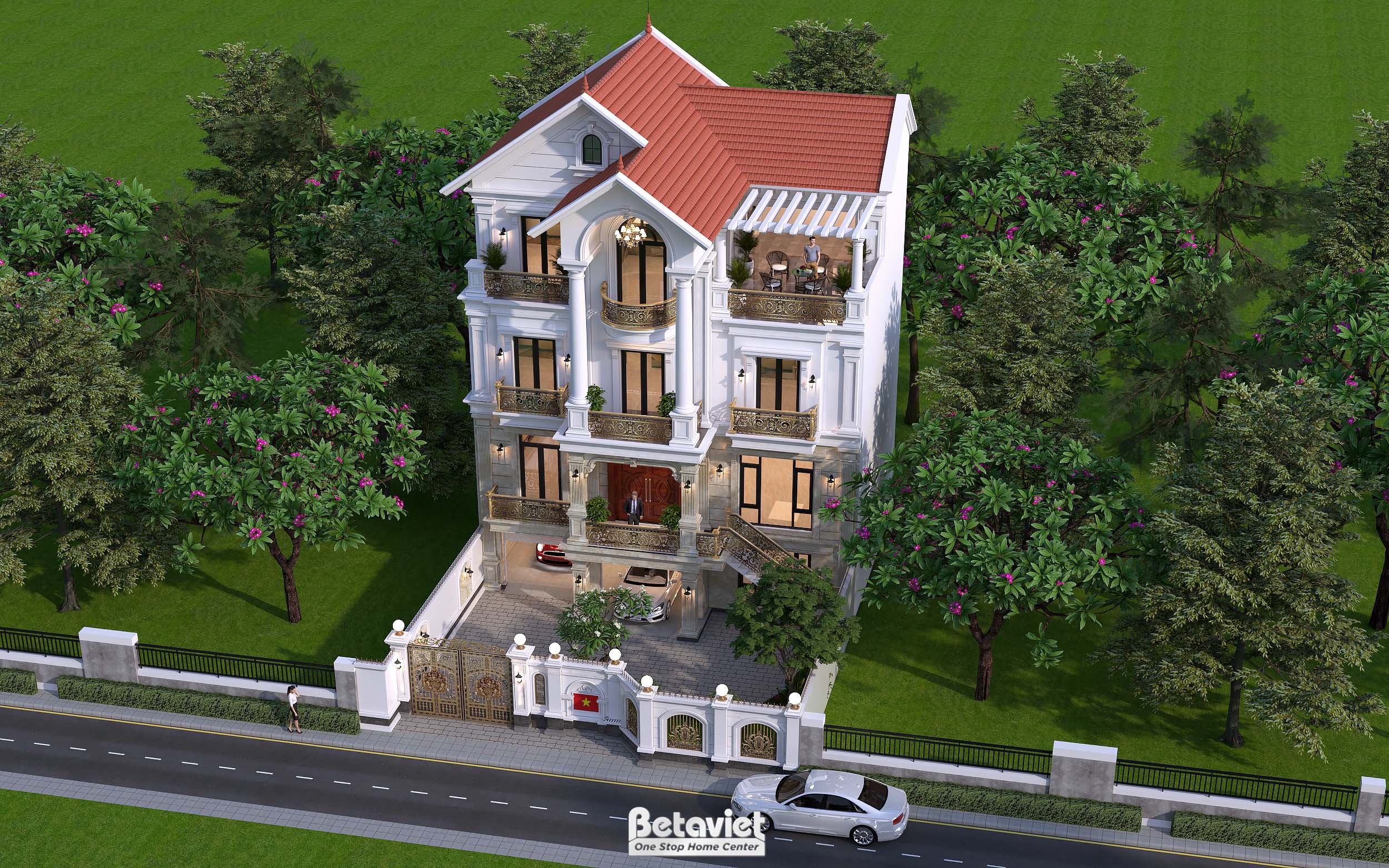 Thiết kế kiến trúc mặt tiền biệt thự 3 tầng tân cổ điển tại Bắc Kạn KT5515018B