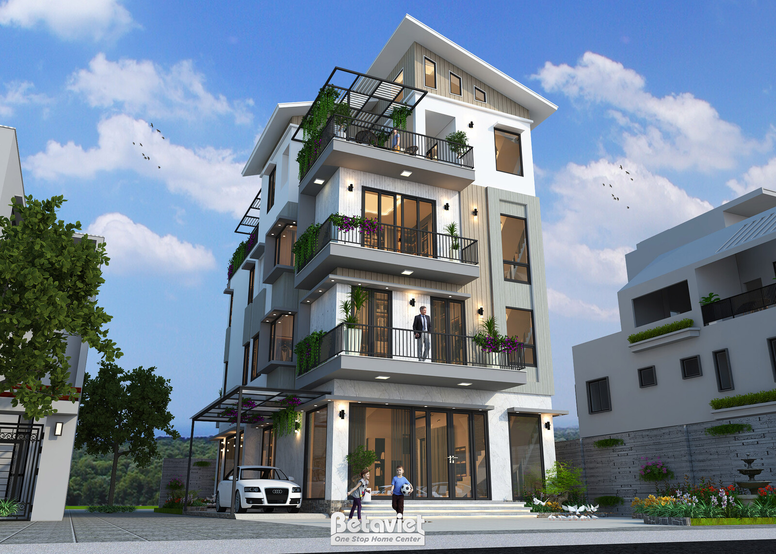 Biệt thự 4 tầng hiện đại KT5511853 – phối cảnh mặt tiền (2)