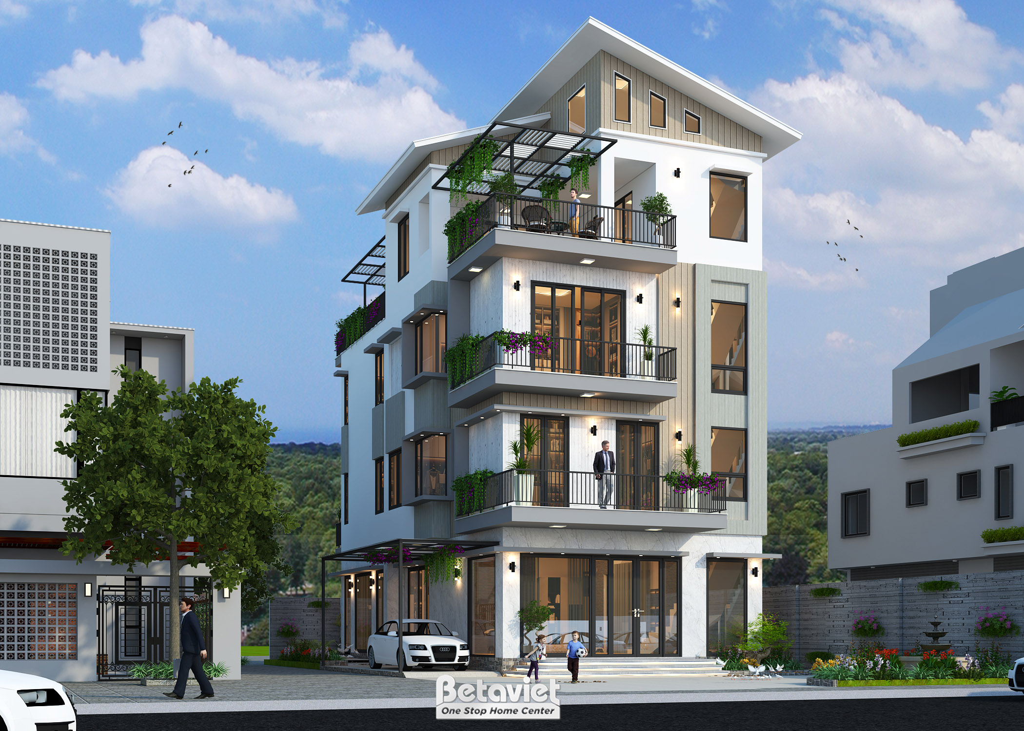 Thiết kế kiến trúc biệt thự 4 tầng hiện đại tại Hà Nội KT5511853