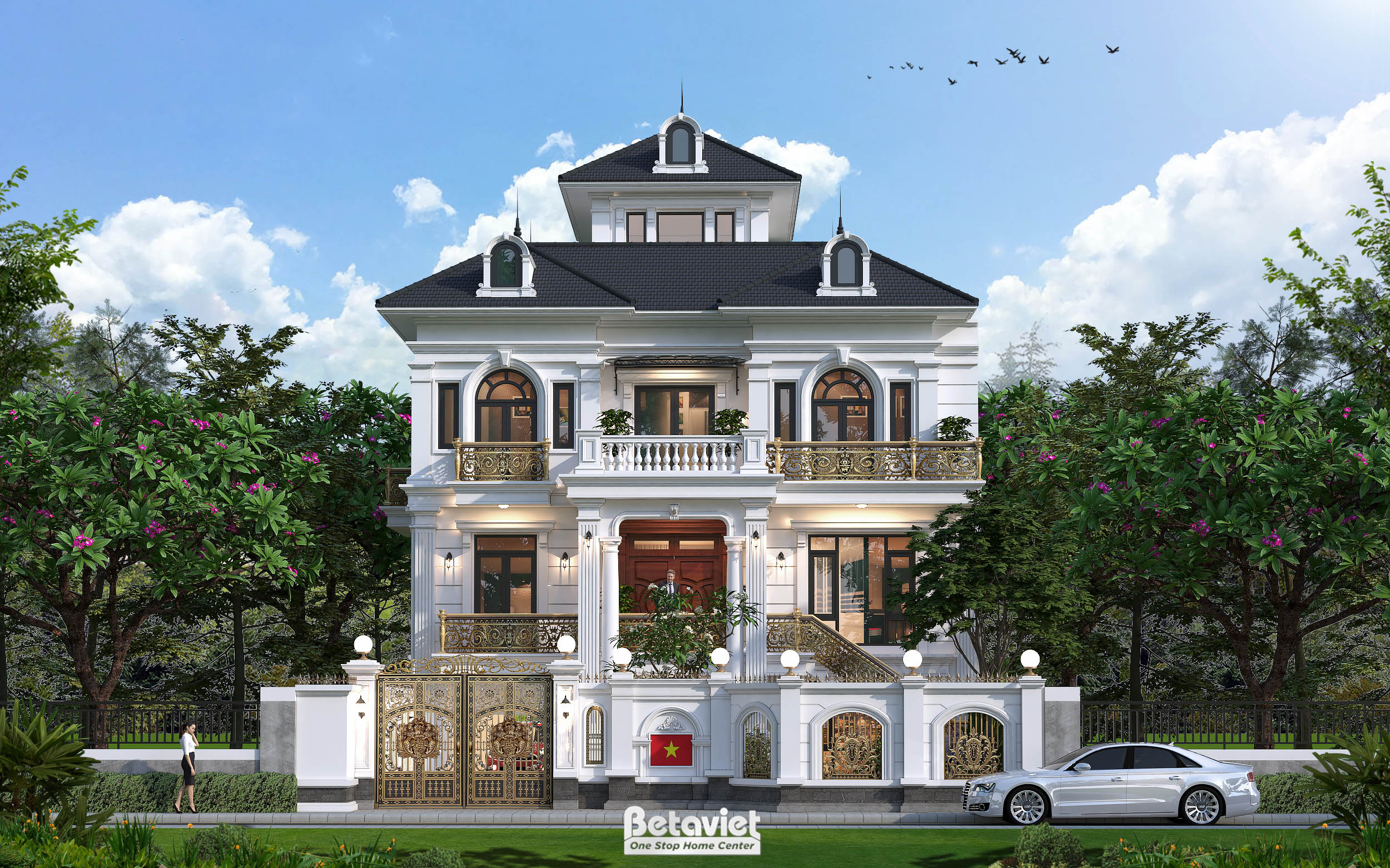 Thiết kế kiến trúc biệt thự tân cổ điển 3 tầng tại Lào Cai KT5515018C