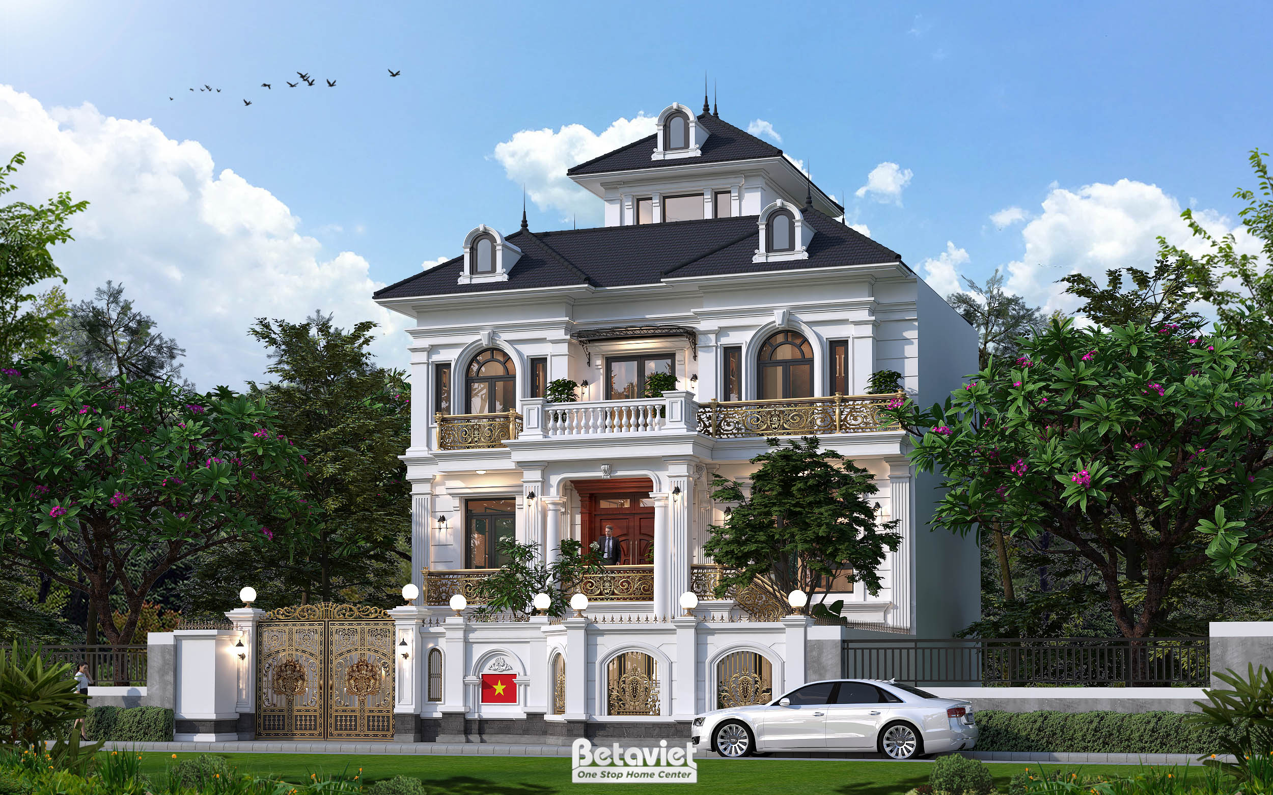 Thiết kế kiến trúc biệt thự tân cổ điển 3 tầng tại Lào Cai KT5515018C
