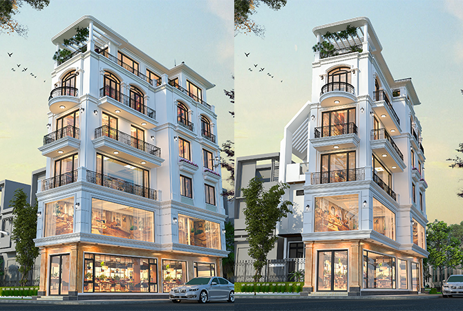 Shophouse tân cổ điển 4 tầng tại Lào Cai KT2002195 – phối cảnh mặt tiền
