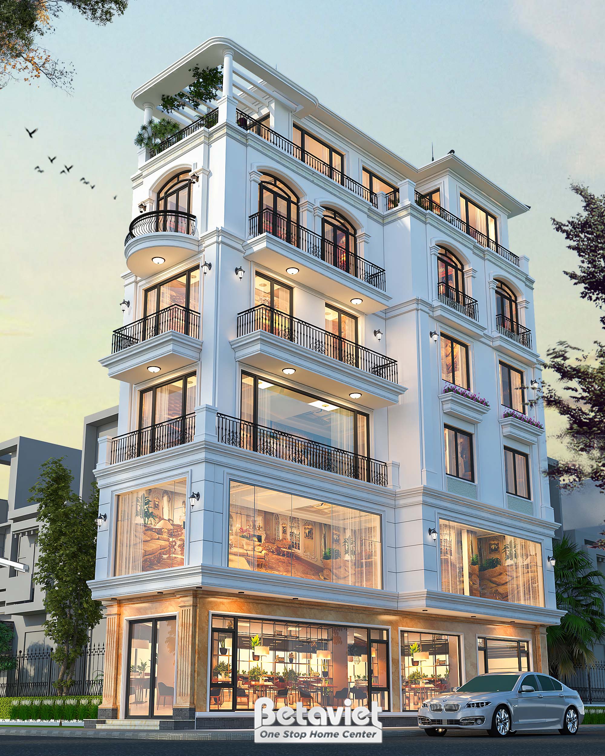 Thiết kế nhà biệt thự 5 tầng liền kề tân cổ điển tại Lào Cai KT2002195