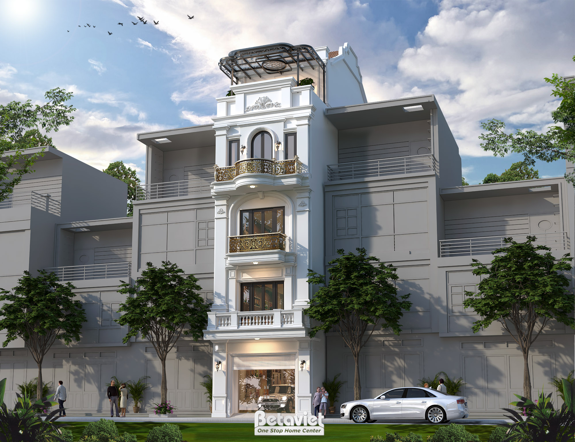 Thiết kế biệt thự 5 tầng nhà phố 500m2 phong cách tân cổ điển tại Hưng Yên KT24823