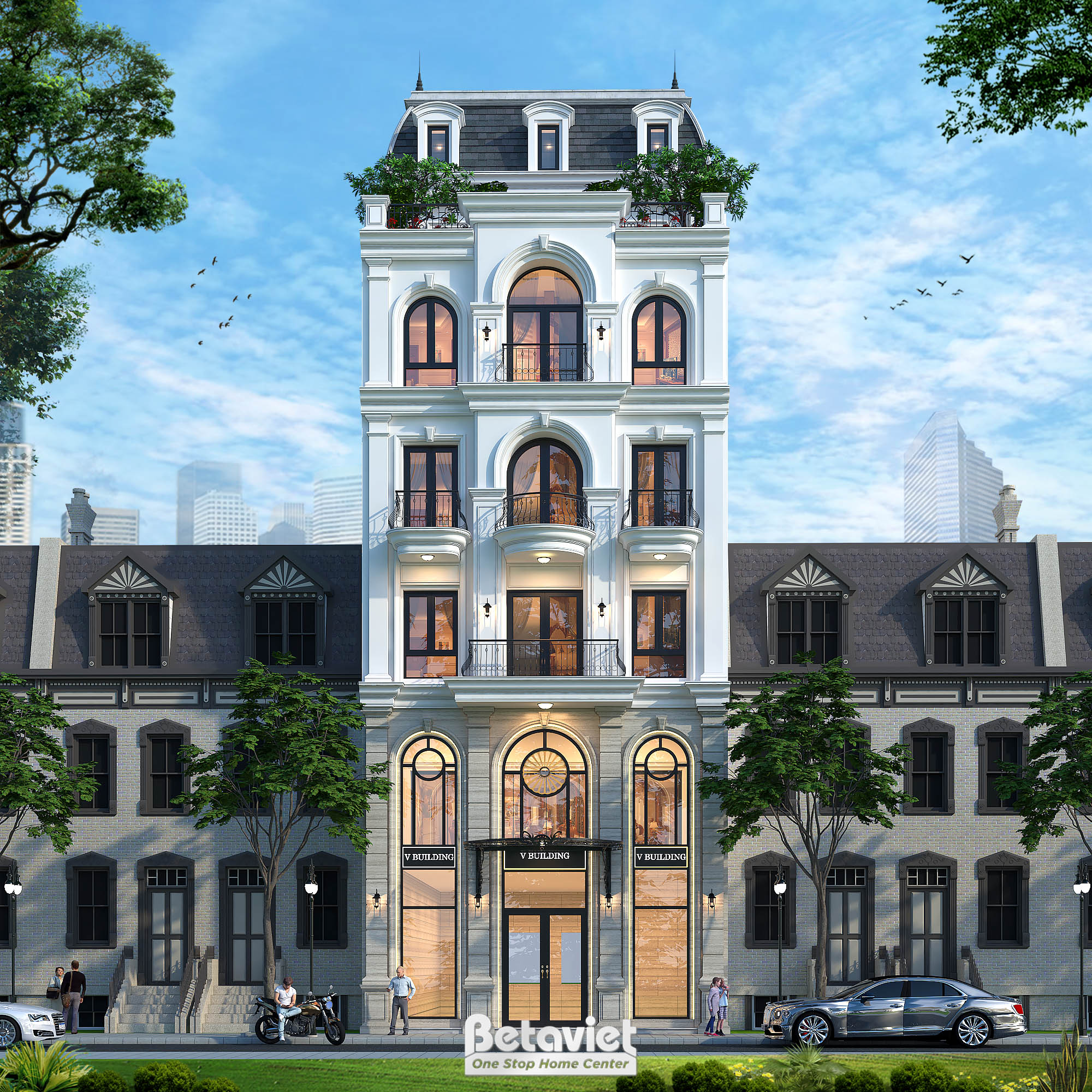 Thiết kế nhà phố biệt thự tân cổ điển mái Mansard tại Bắc Ninh KT2000622B