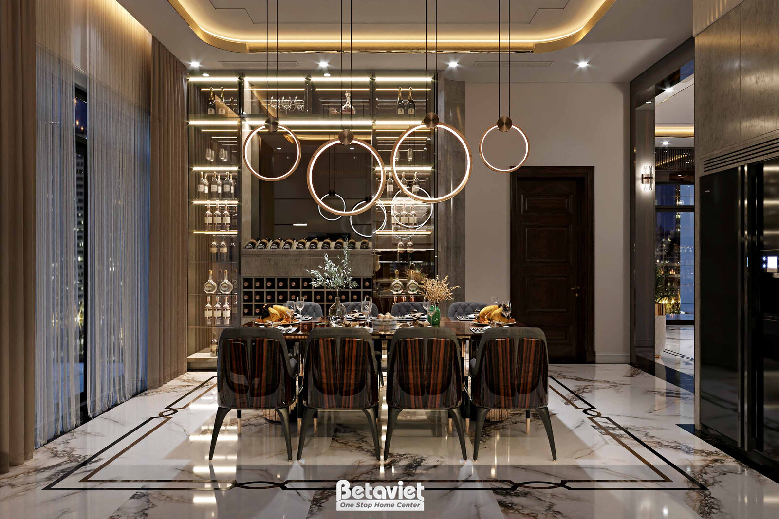 Nội thất phòng ăn biệt thự hiện đại luxury KT24010 – góc nhìn 2