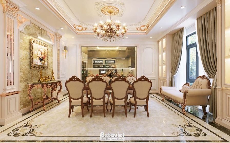 Nội thất phòng ăn biệt thự tân cổ điển KT19024 – góc nhìn 3