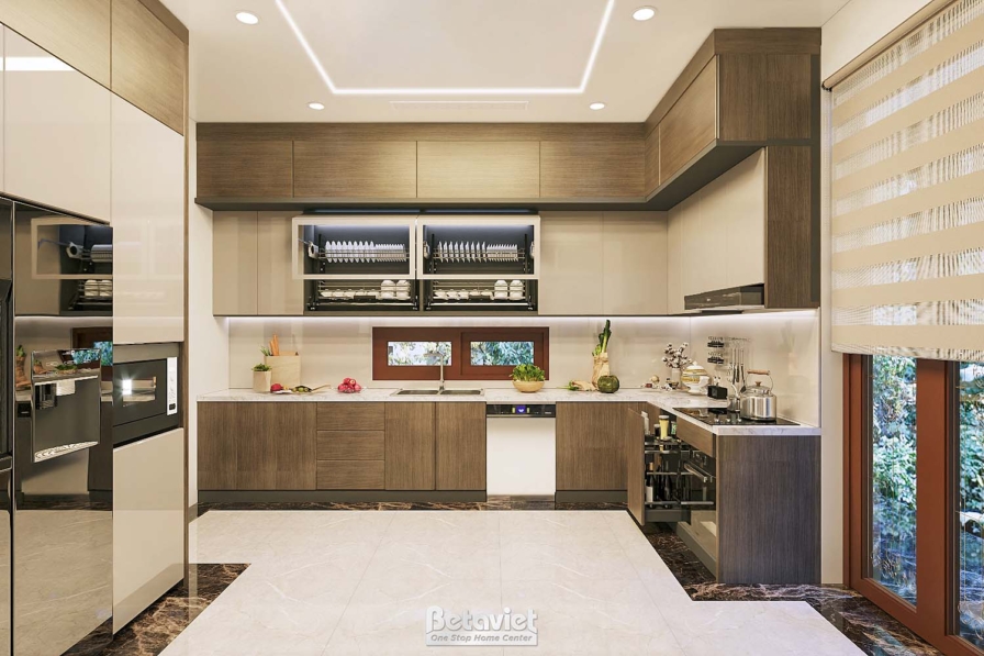 Nội thất phòng bếp biệt thự tân cổ điển KT19024 – góc nhìn tổng thể