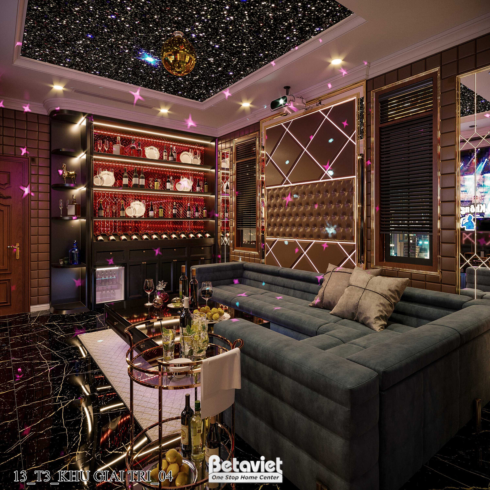 Nội thất phòng giải trí biệt thự Art Deco KT21212 – góc nhìn tổng thể