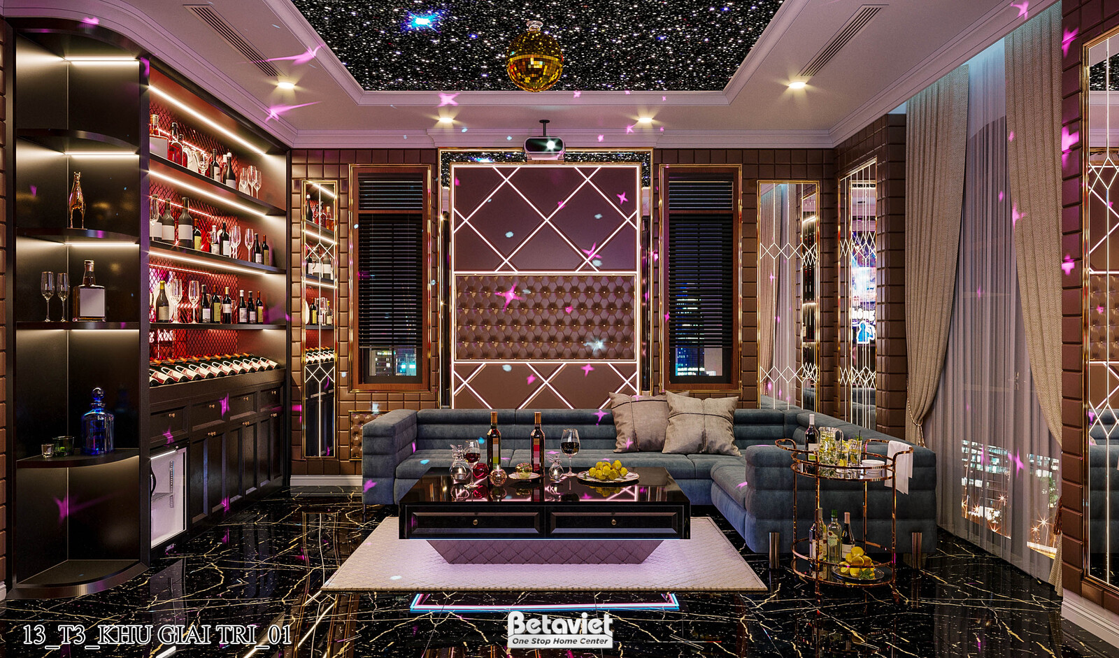 Nội thất phòng giải trí biệt thự Art Deco KT21212 – góc nhìn 2
