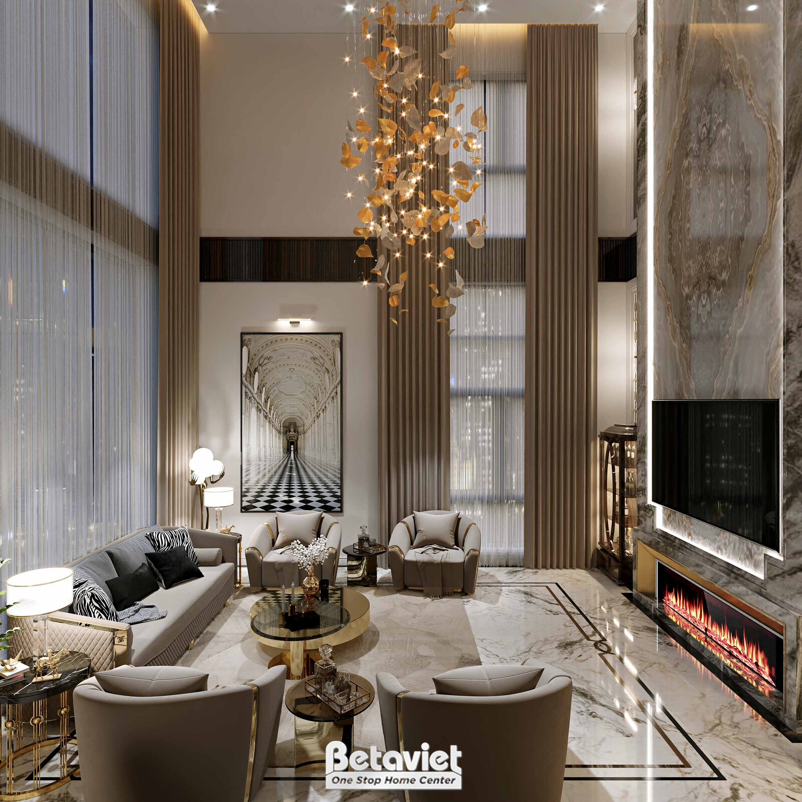 Nội thất phòng khách biệt thự hiện đại luxury KT24010 – góc nhìn 3