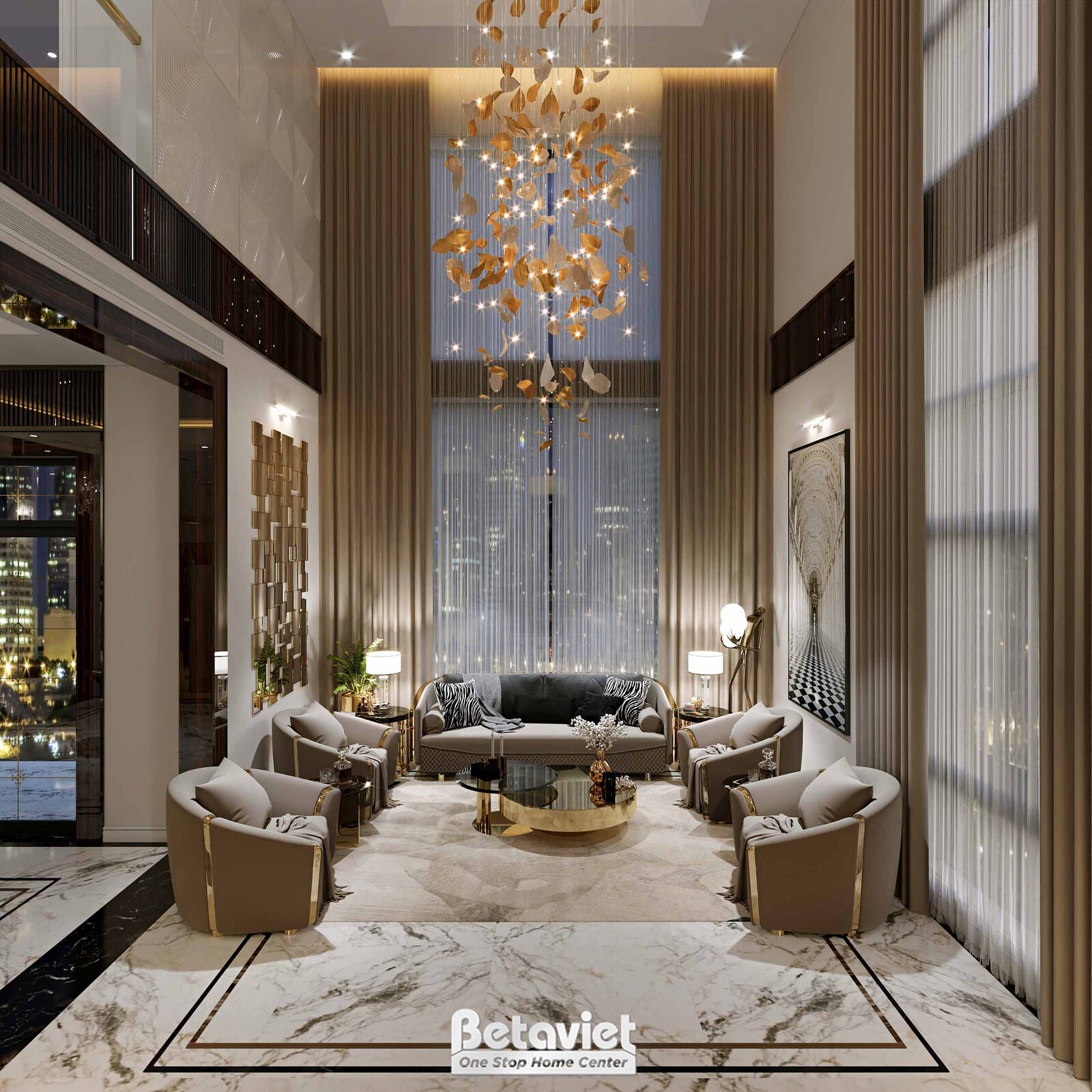 Nội thất phòng khách biệt thự hiện đại luxury KT24010 – góc nhìn 2