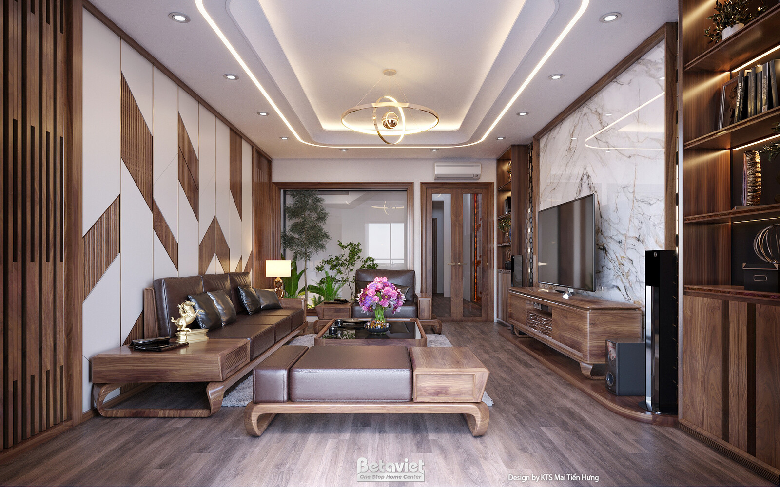 Nội thất phòng khách biệt thự hiện đại NT24557 – góc nhìn tổng thể
