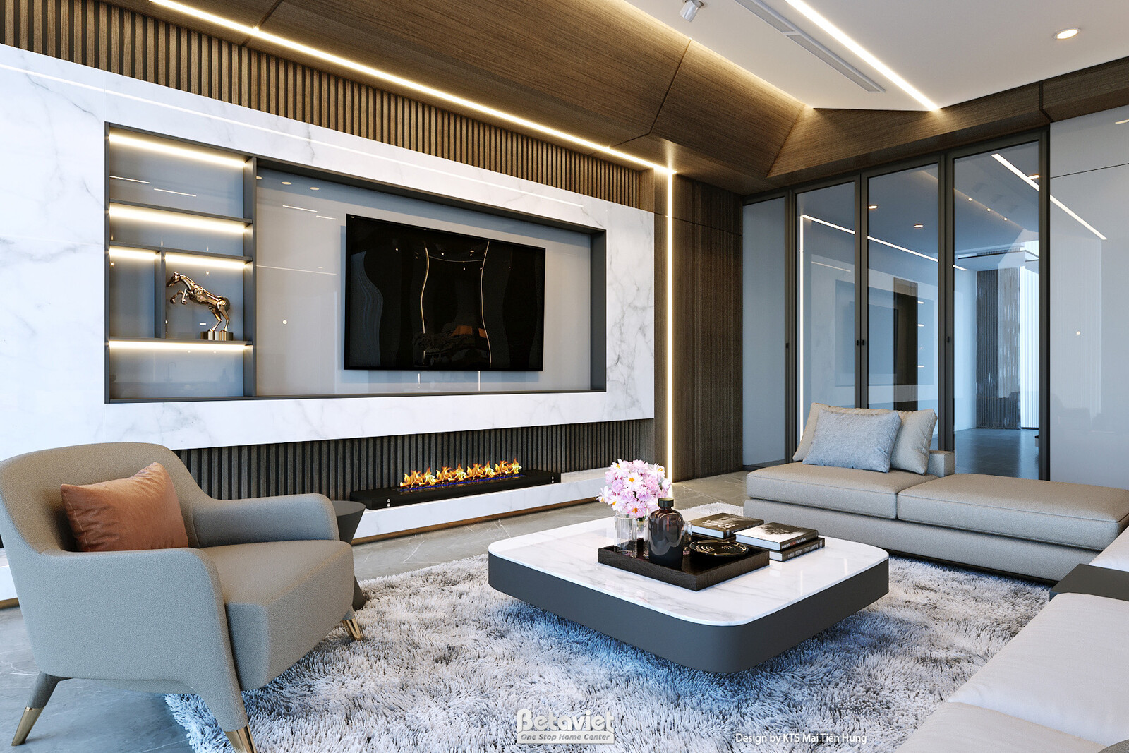 Nội thất phòng khách biệt thự hiện đại NT24580 – góc nhìn 3