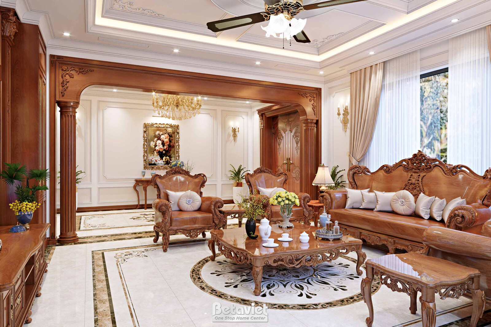 Nội thất phòng khách biệt thự tân cổ điển KT23059 – góc nhìn 3