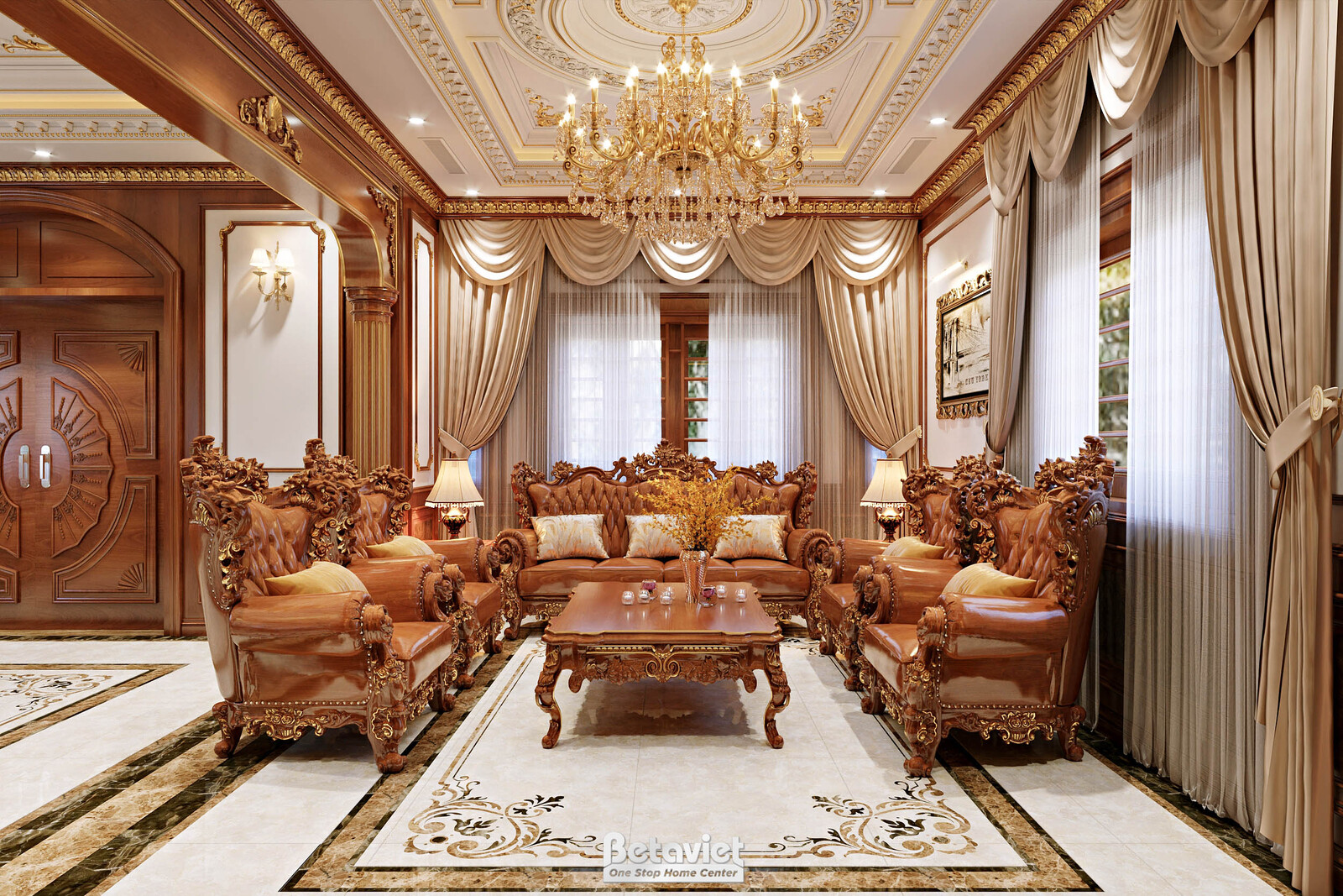 Nội thất phòng khách biệt thự tân cổ điển NT2009044 – góc nhìn 2