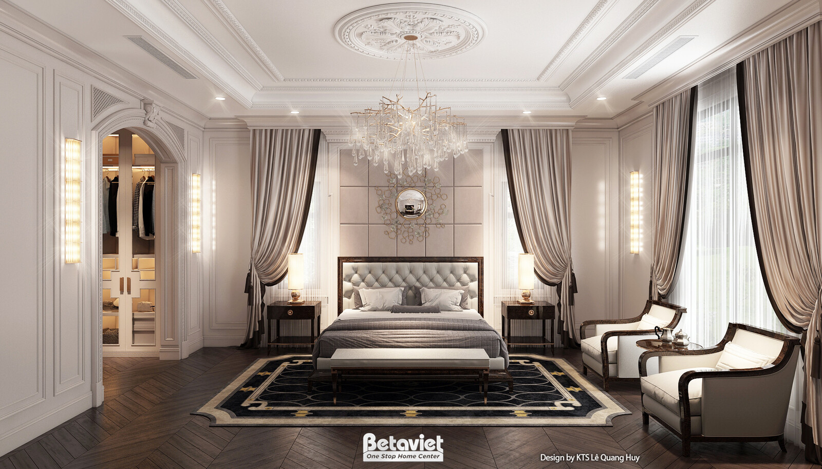 Nội thất phòng ngủ biệt thự Art Deco KT23371 – góc nhìn tổng thể