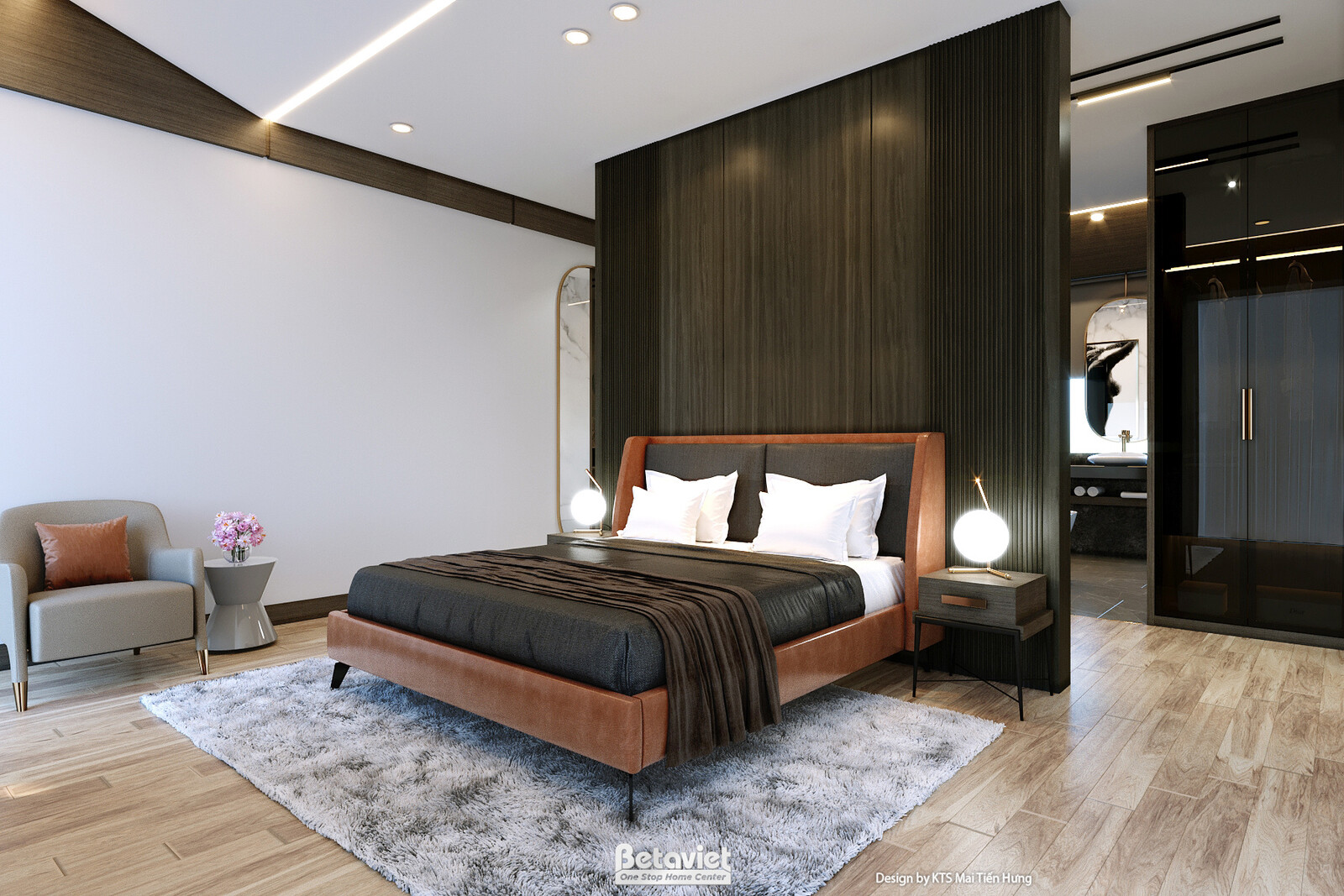 Nội thất phòng ngủ biệt thự hiện đại NT24580 – góc nhìn tổng thể