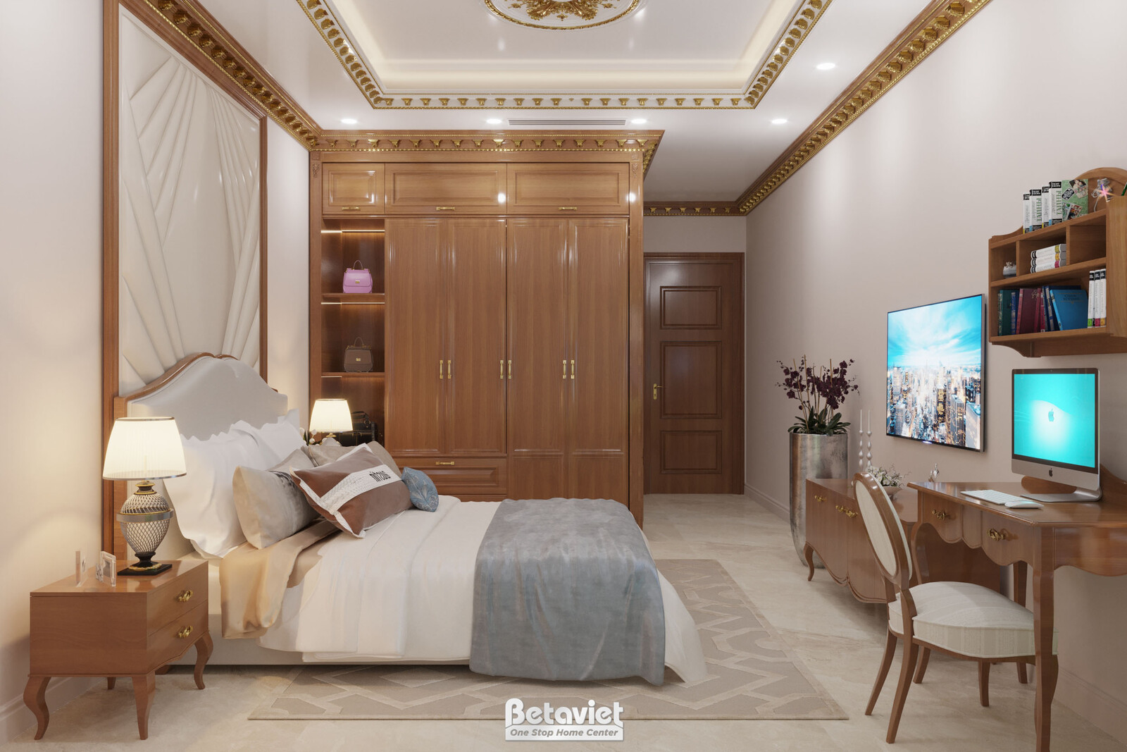 Nội thất phòng ngủ biệt thự tân cổ điển NT21079 – góc nhìn 6
