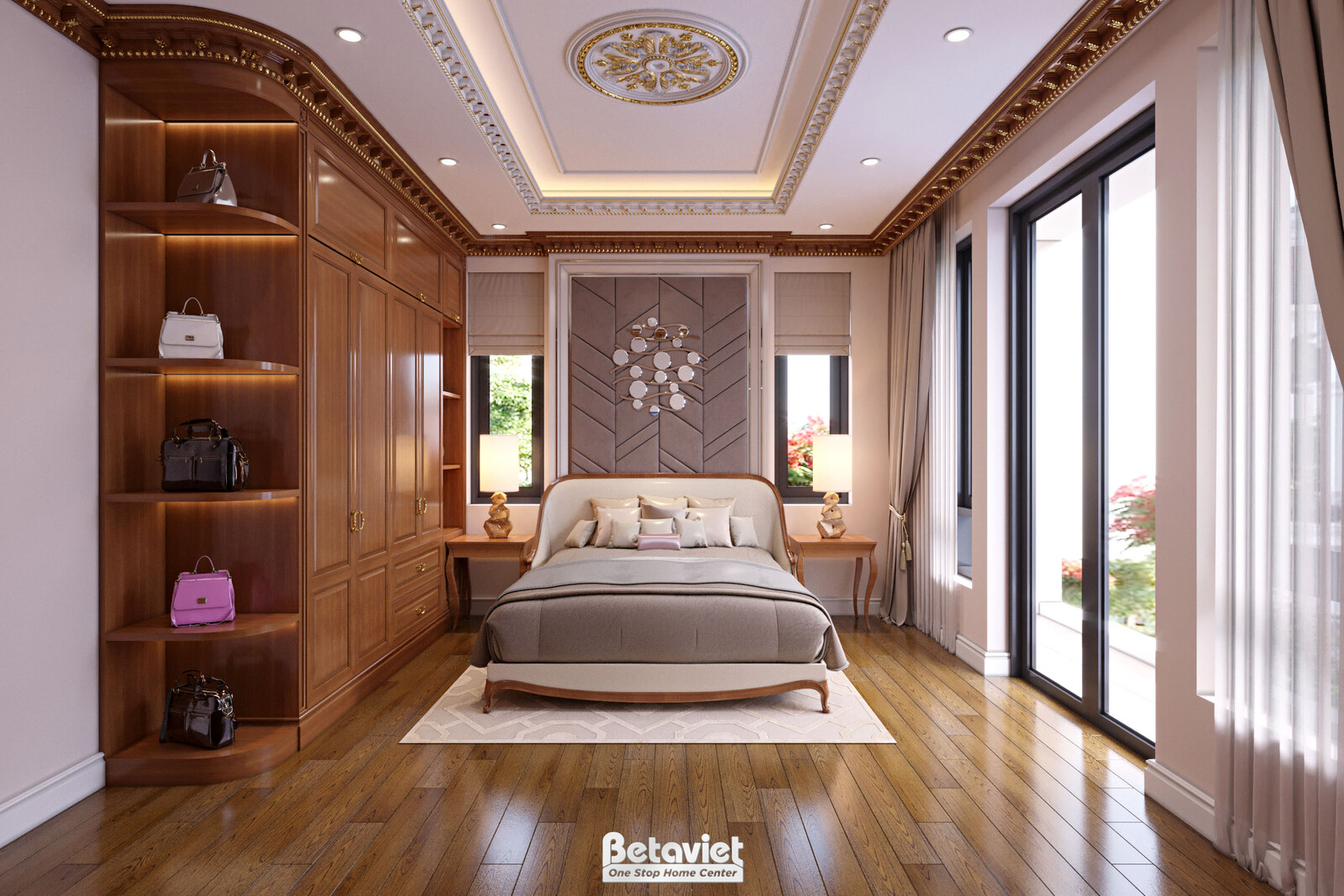 Nội thất phòng ngủ biệt thự tân cổ điển NT21079 – góc nhìn tổng thể