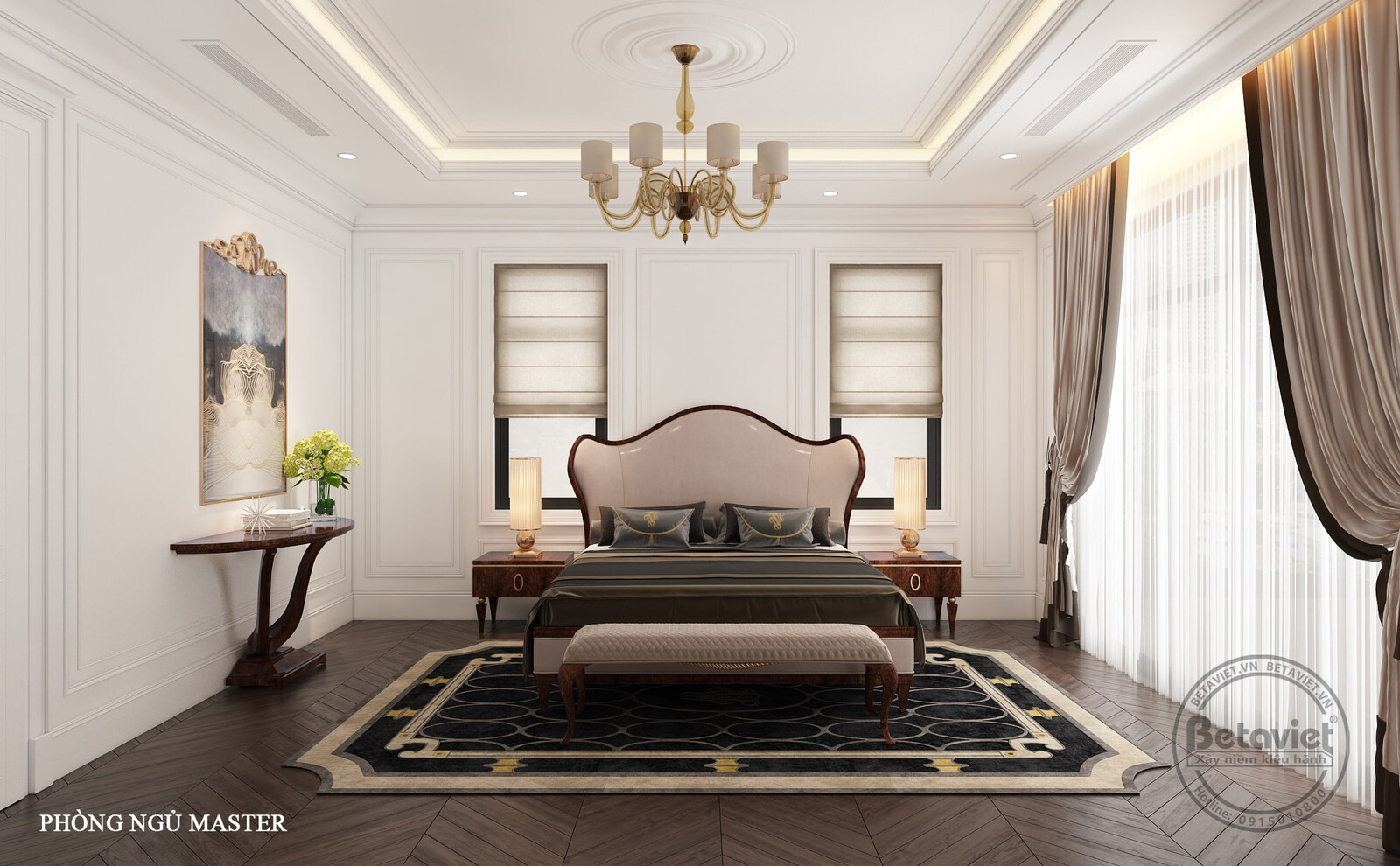 Nội thất phòng ngủ dinh thự tân cổ điển KT18041 – góc nhìn tổng thể