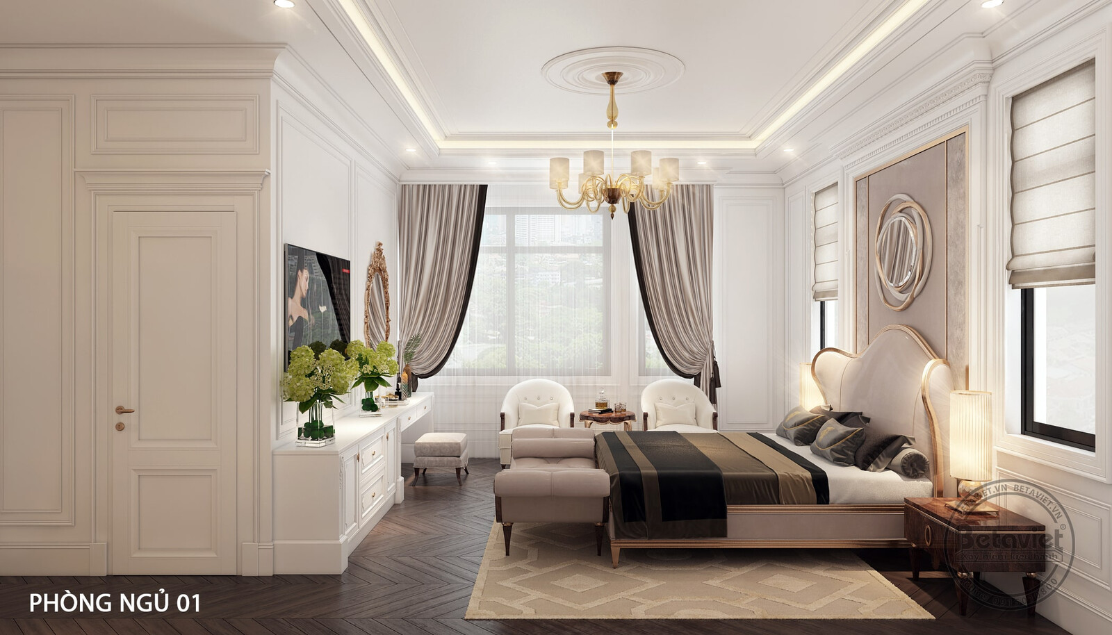 Nội thất phòng ngủ dinh thự tân cổ điển NT24531 – góc nhìn 4