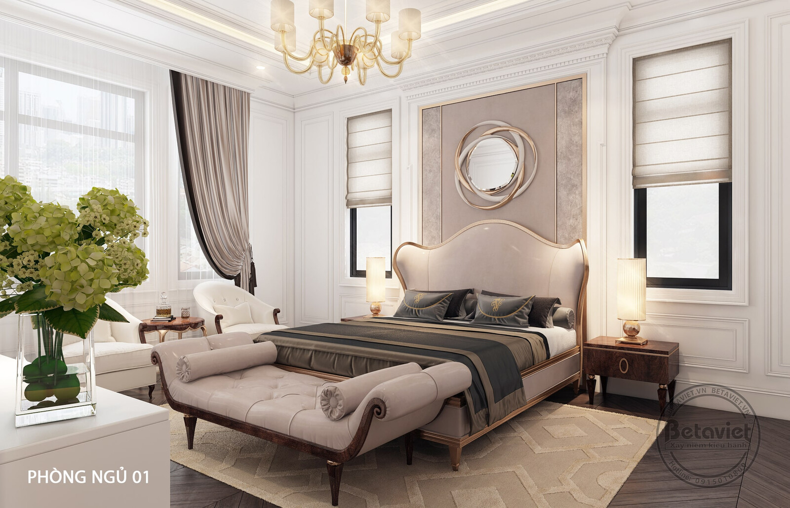 Nội thất phòng ngủ dinh thự tân cổ điển NT24531 – góc nhìn 3