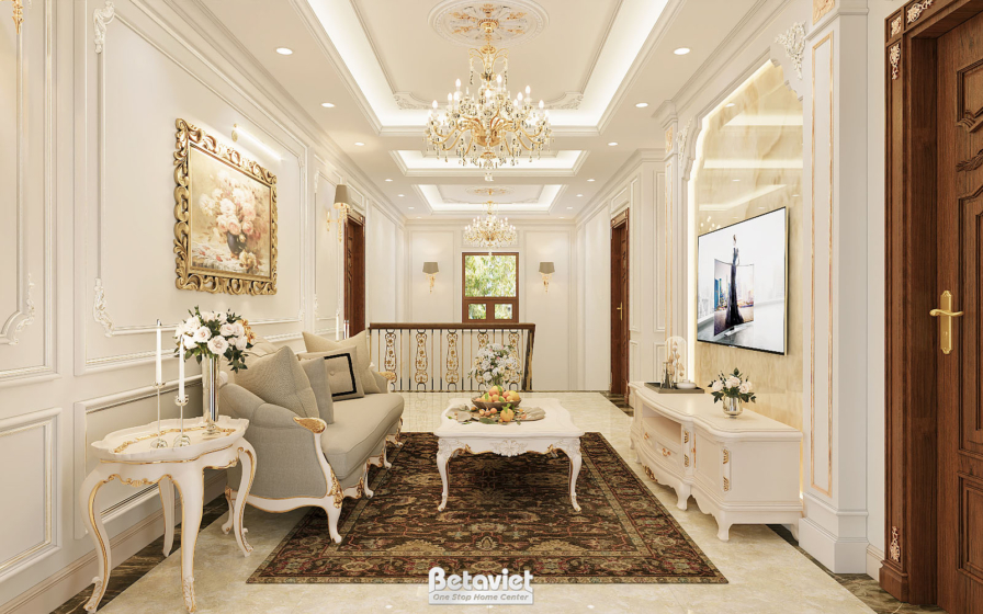 Nội thất phòng sinh hoạt chung biệt thự tân cổ điển KT19024 – góc nhìn 3