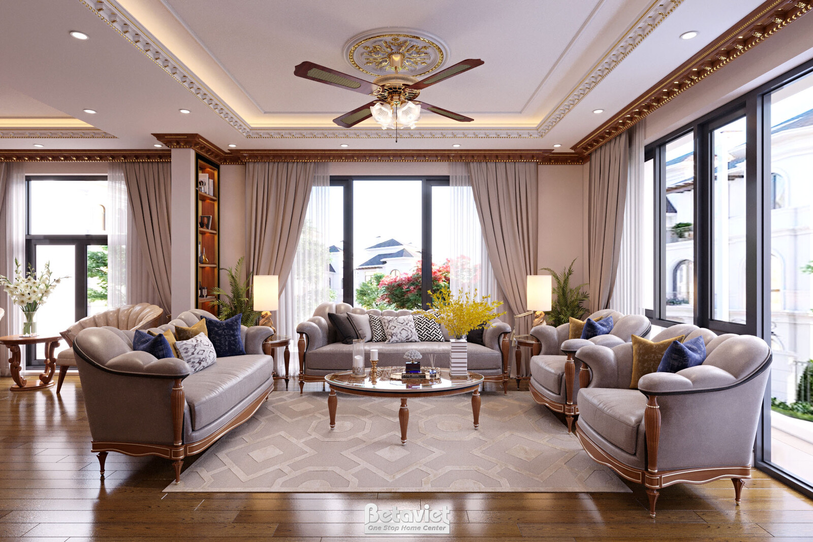 Nội thất phòng sinh hoạt chung biệt thự tân cổ điển NT21079 – góc nhìn 2