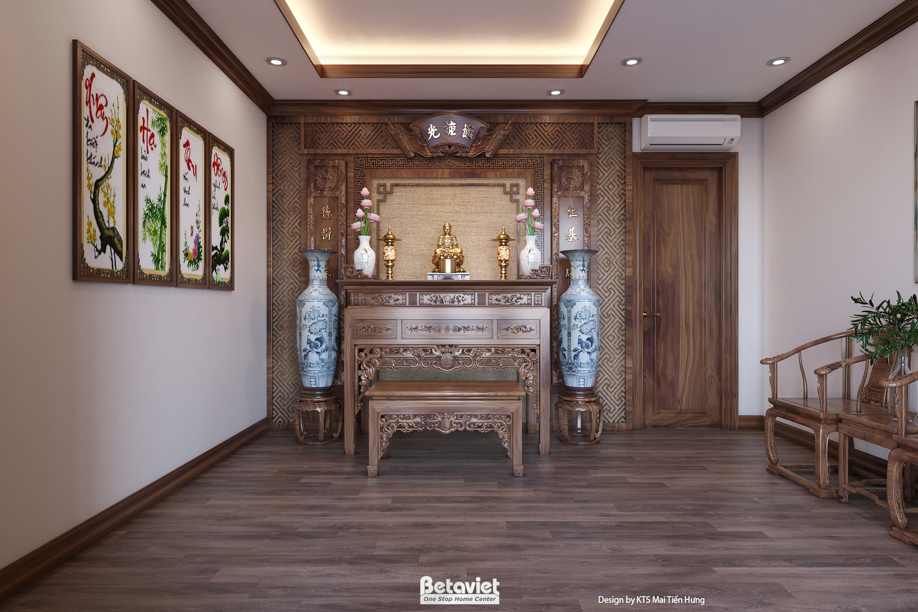 Thiết kế nội thất phòng thờ biệt thự truyền thống NT24557