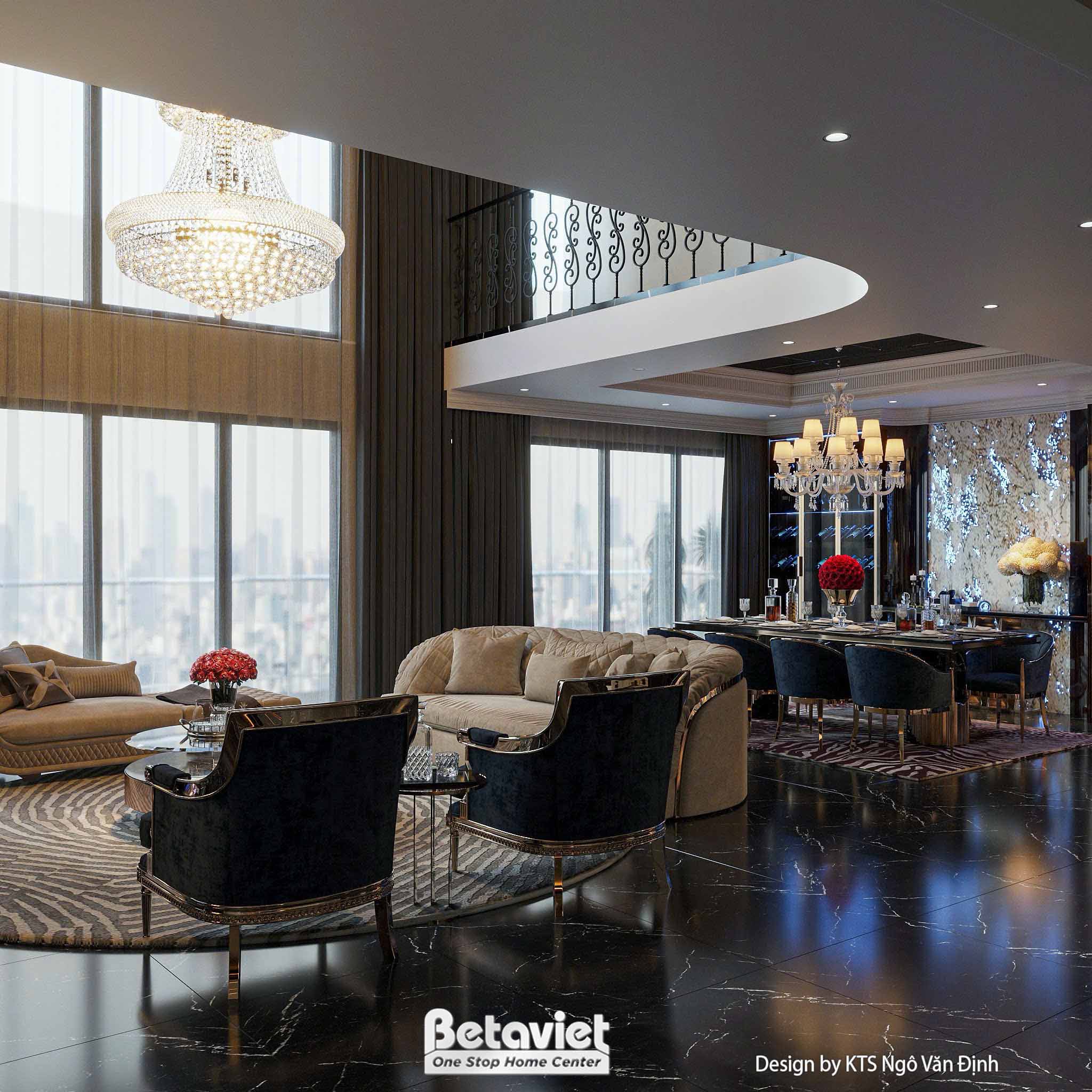 Thiết kế nội thất thông tầng căn hộ hiện đại Penthouse Madarin Garden NT24575