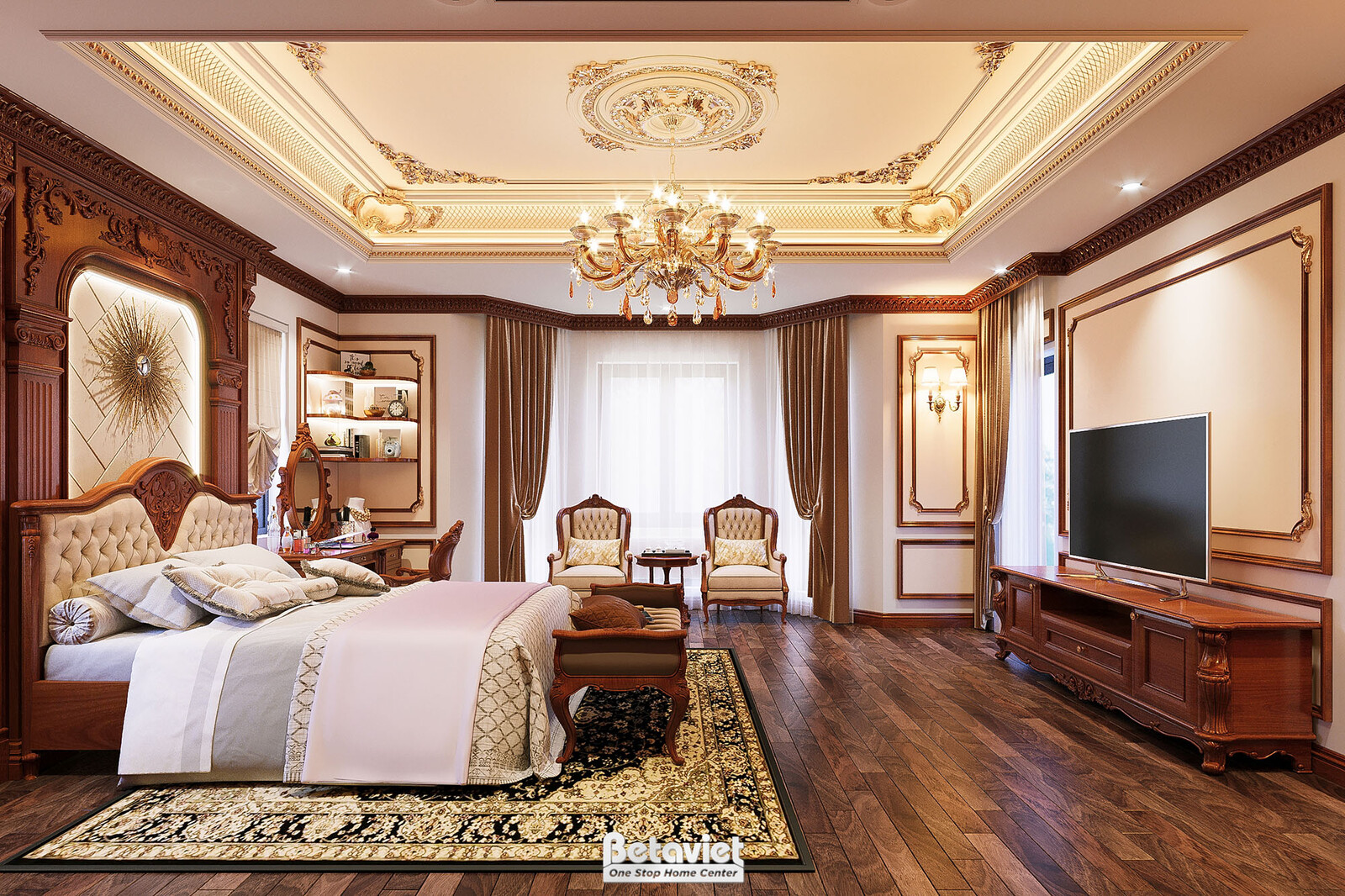 Nội thất phòng ngủ lâu đài tân cổ điển KT19099 – góc nhìn 5
